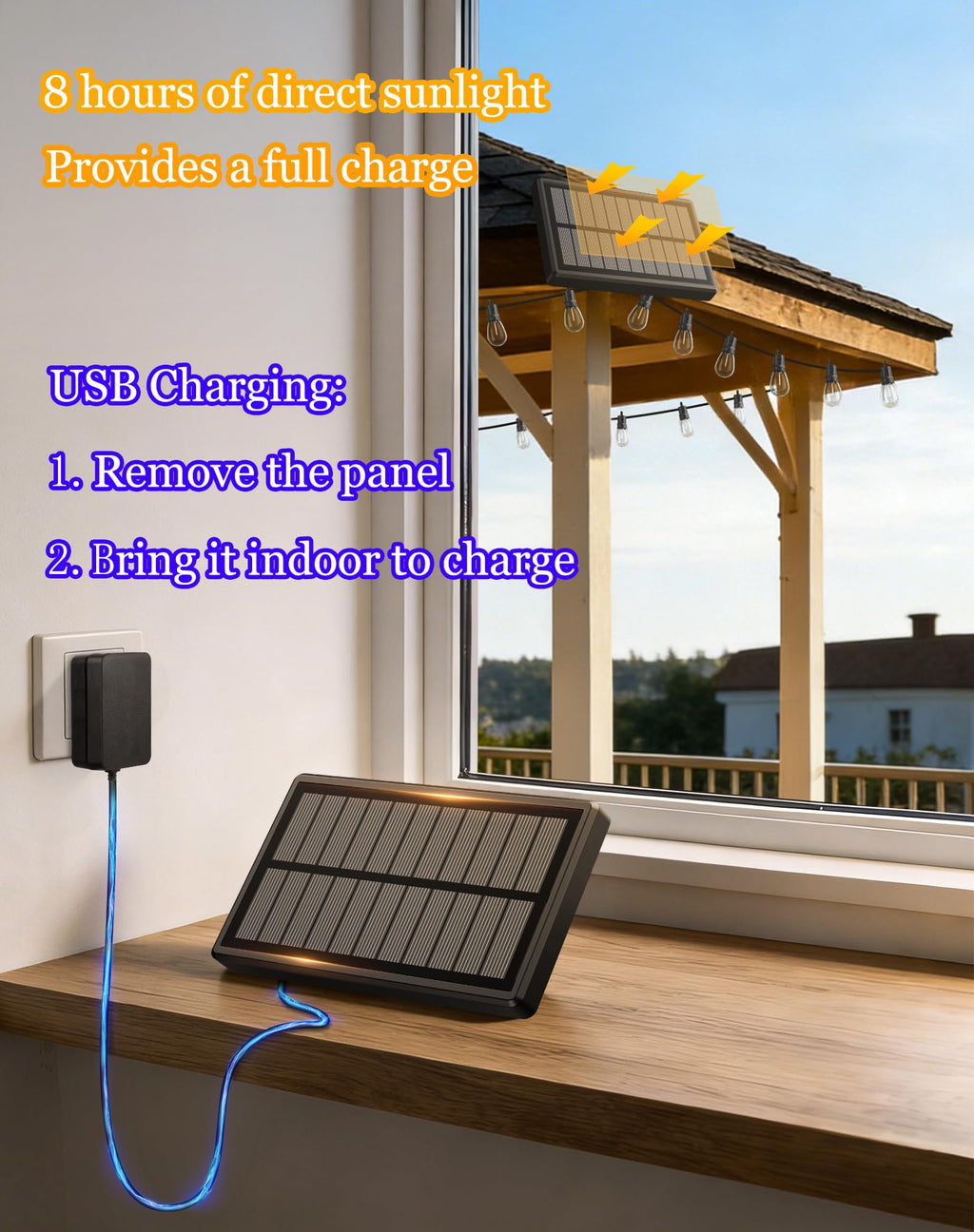 50ft Solar Powered Lights Outdoor - Waterproof String Light Outside Patio