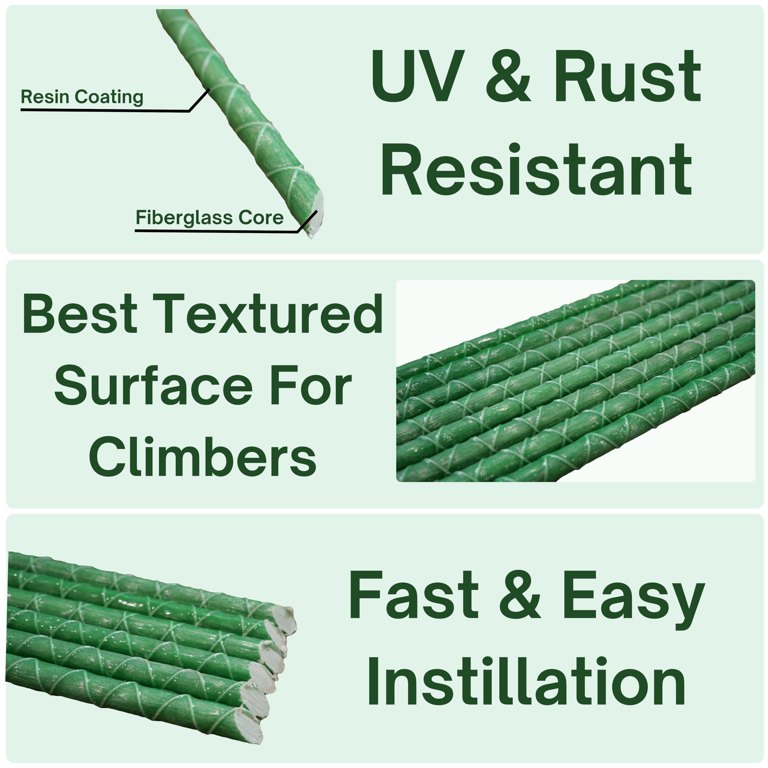 5 Ft Fiberglass Eco Friendly Garden Stakes 20 Pack (Height/Quantity Options) – Durable, Lightweight, Tomato, Tree, Strawberry, Plant, Support Fencing Stakes with Patterned Surface, Green (20, 5 Ft)
