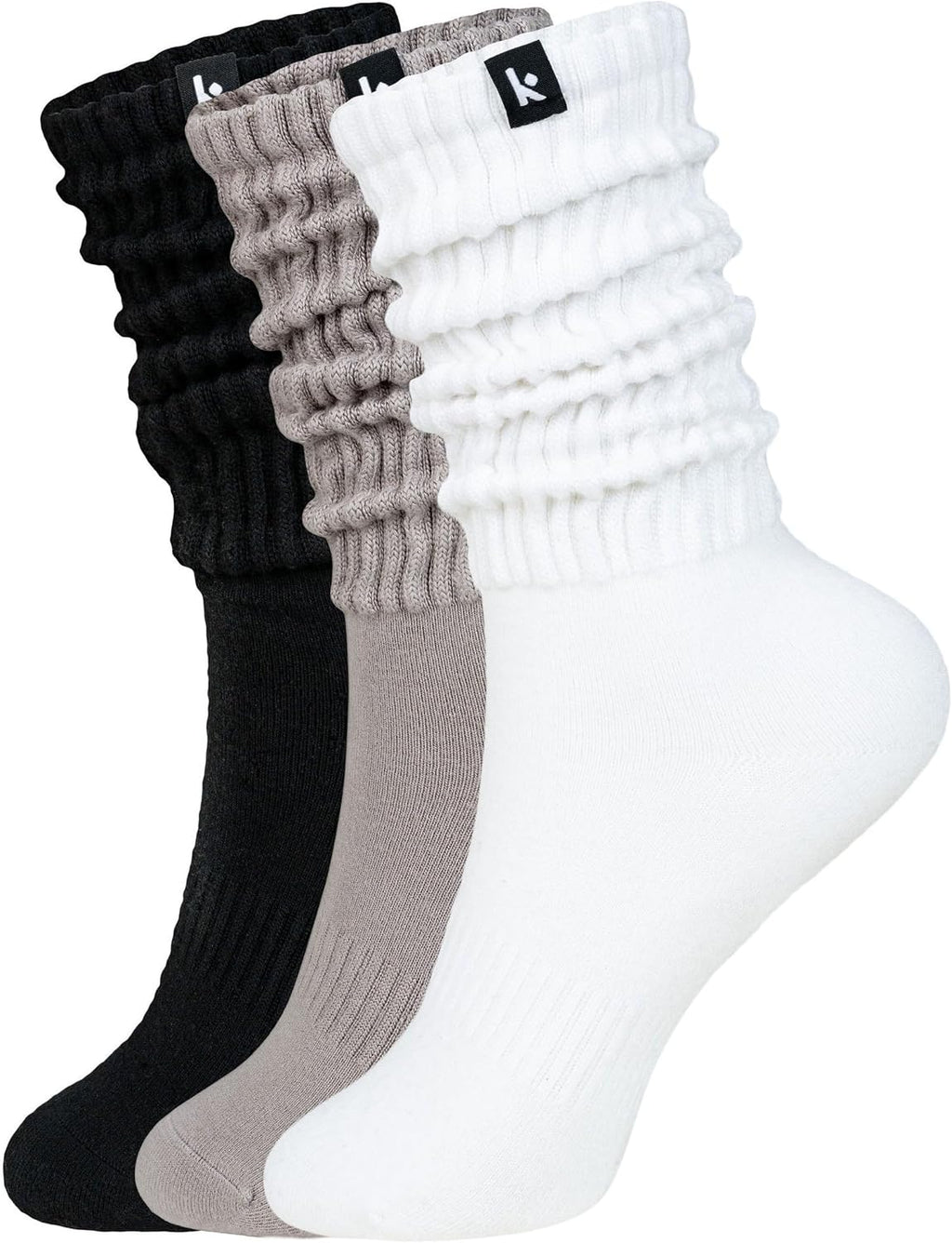 Kamo Fitness Scrunch Boot Socks for Women, Long Cozy Slouch Crew, 3 Pairs