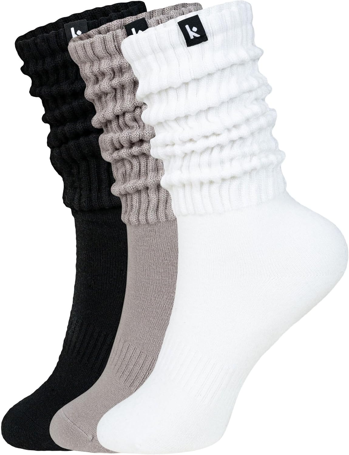Kamo Fitness Scrunch Boot Socks for Women, Long Cozy Slouch Crew, 3 Pairs
