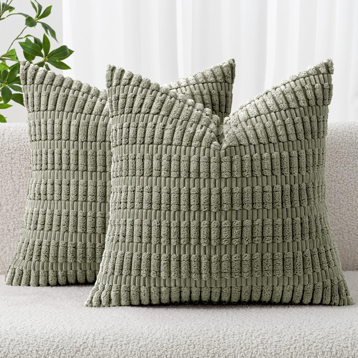 MIULEE Corduroy Decorative Throw Pillow Covers 18x18 Cream White Pack of 2