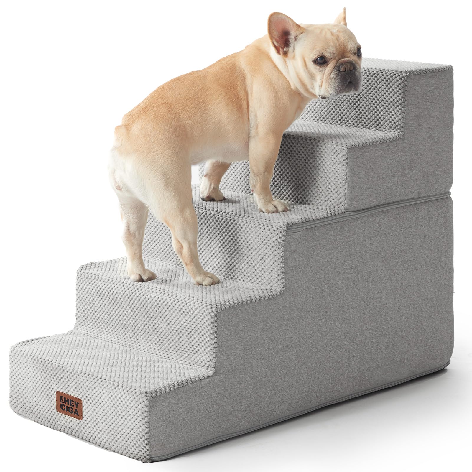 EHEYCIGA Dog Stairs for Bed 18" H, 4-Step Dog Steps for High Bed, Grey