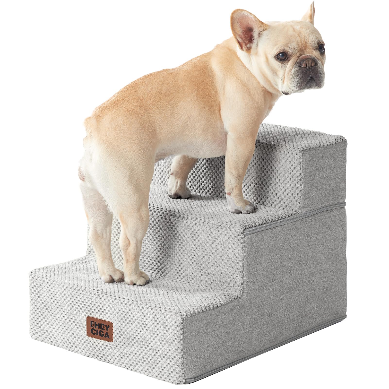EHEYCIGA Dog Stairs for Bed 18" H, 4-Step Dog Steps for High Bed, Grey