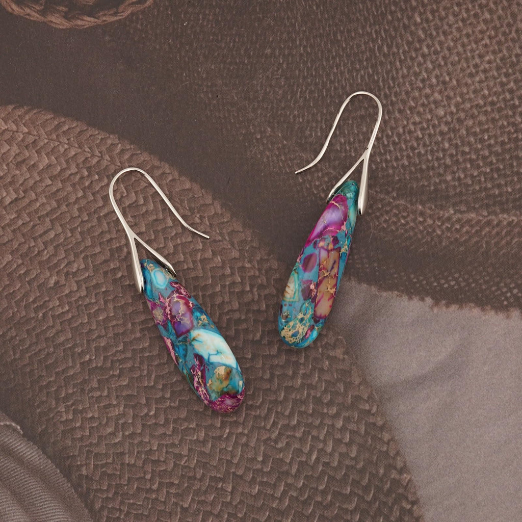 Sriomu Natural Healing Stone Fishhoop Dangle Drop Earrings Statement Gold silver earrings