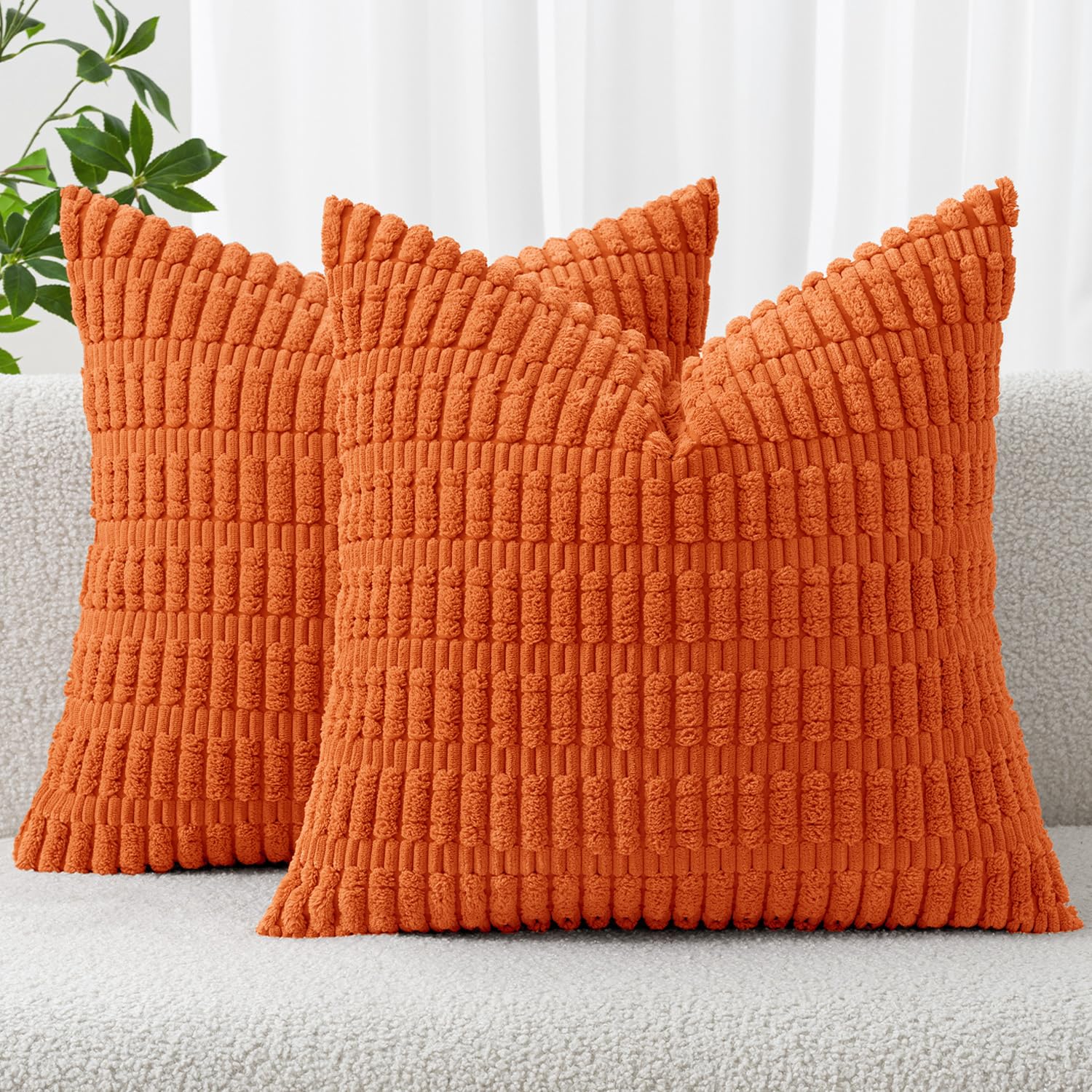 MIULEE Corduroy Decorative Throw Pillow Covers 18x18 Cream White Pack of 2