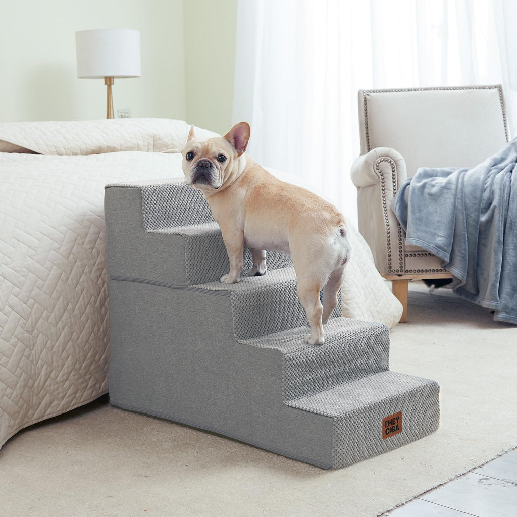 EHEYCIGA Dog Stairs for Bed 18" H, 4-Step Dog Steps for High Bed, Grey