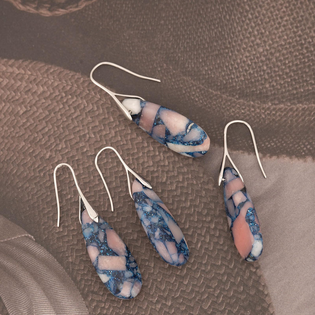 Sriomu Natural Healing Stone Fishhoop Dangle Drop Earrings Statement Gold silver earrings