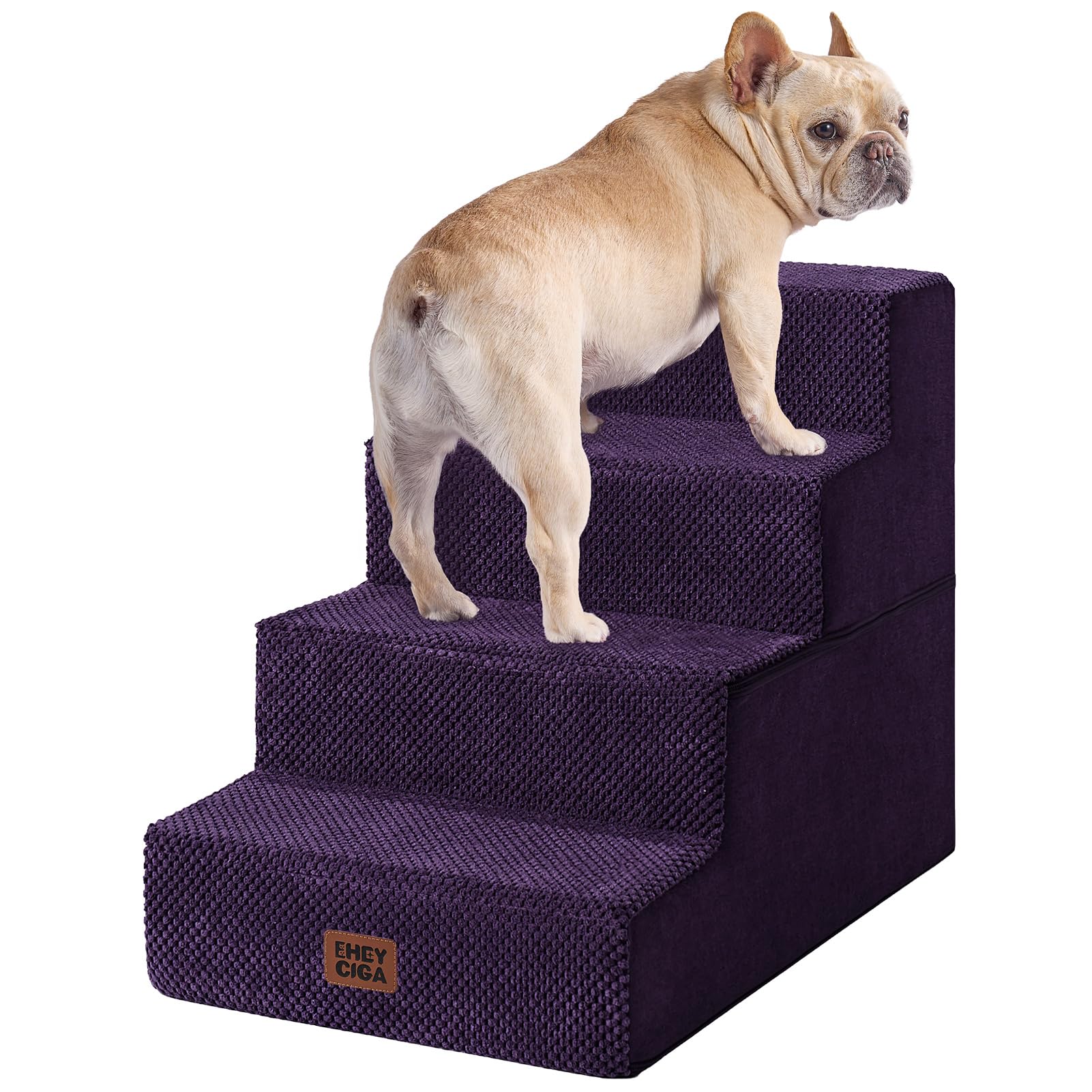 EHEYCIGA Dog Stairs for Bed 18" H, 4-Step Dog Steps for High Bed, Grey