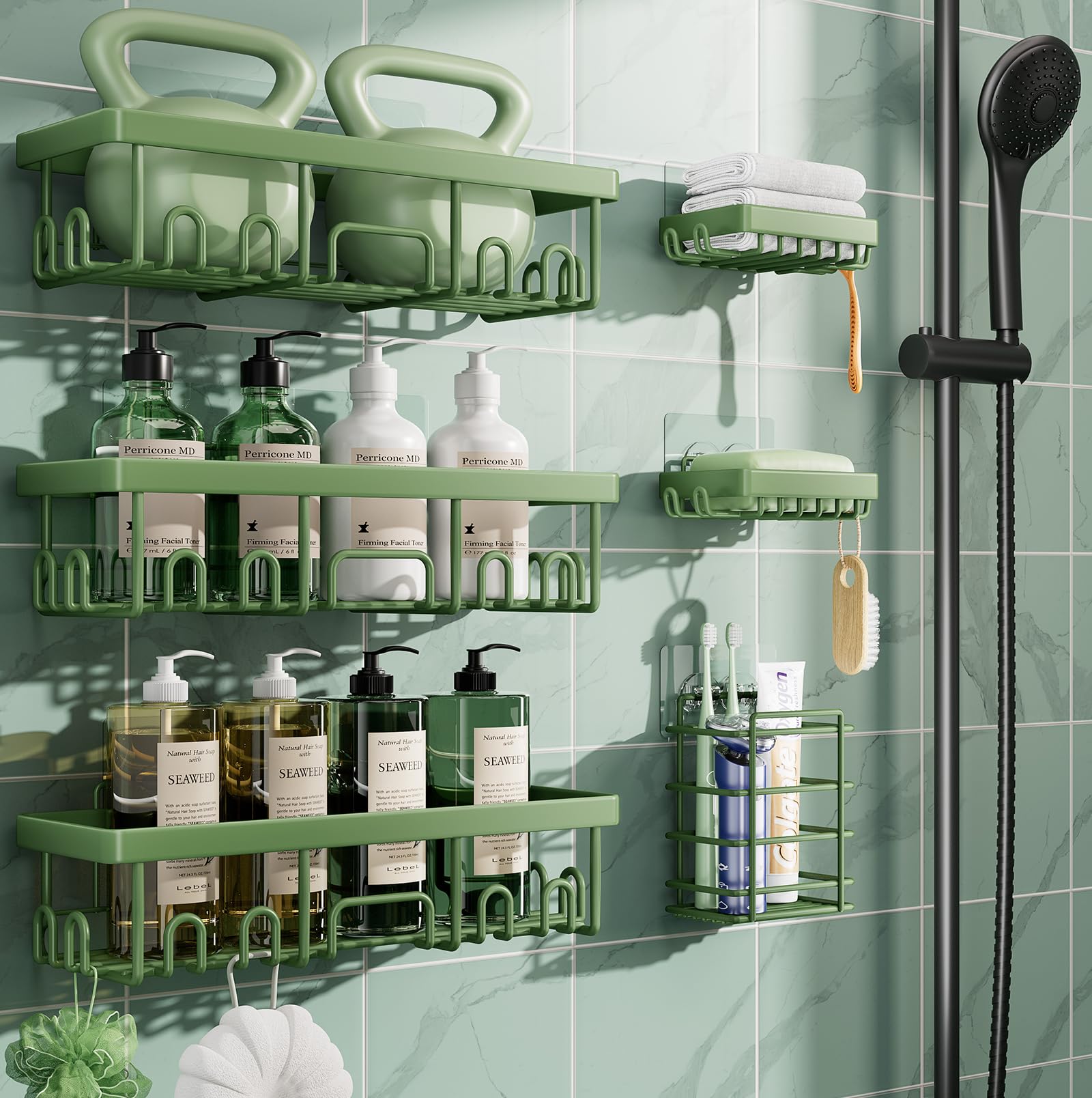 Veken Shower Caddy 6-Pack, Bathroom Organizers and Storage Shelves, Black
