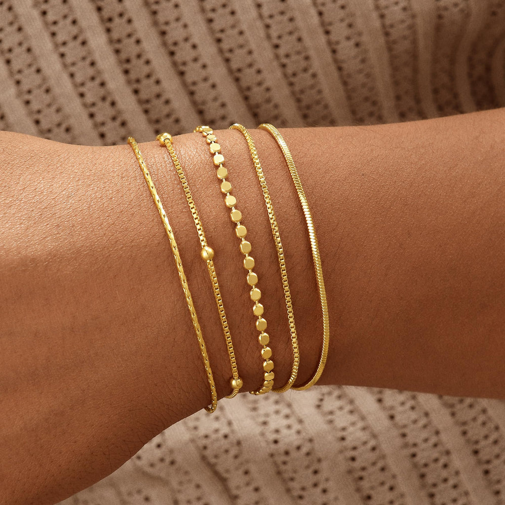 Gold Bracelets for Women, 14K Gold Plated Stackable Bracelet Stack Set Adjustable Charm Paperclip Chain Snake Link Layered Waterproof Jewelry Sets Gifts