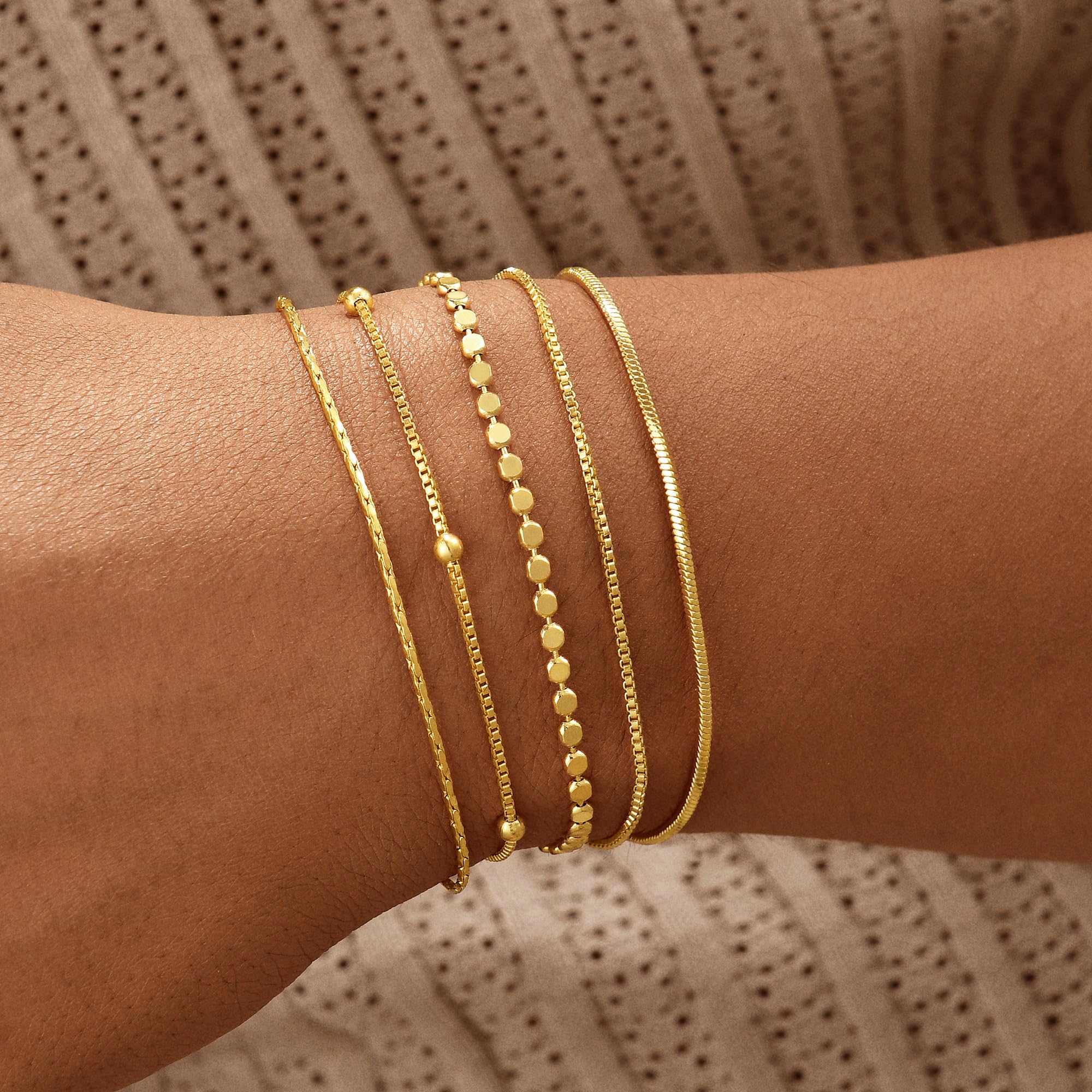 Gold Bracelets for Women, 14K Gold Plated Stackable Bracelet Stack Set Adjustable Charm Paperclip Chain Snake Link Layered Waterproof Jewelry Sets Gifts