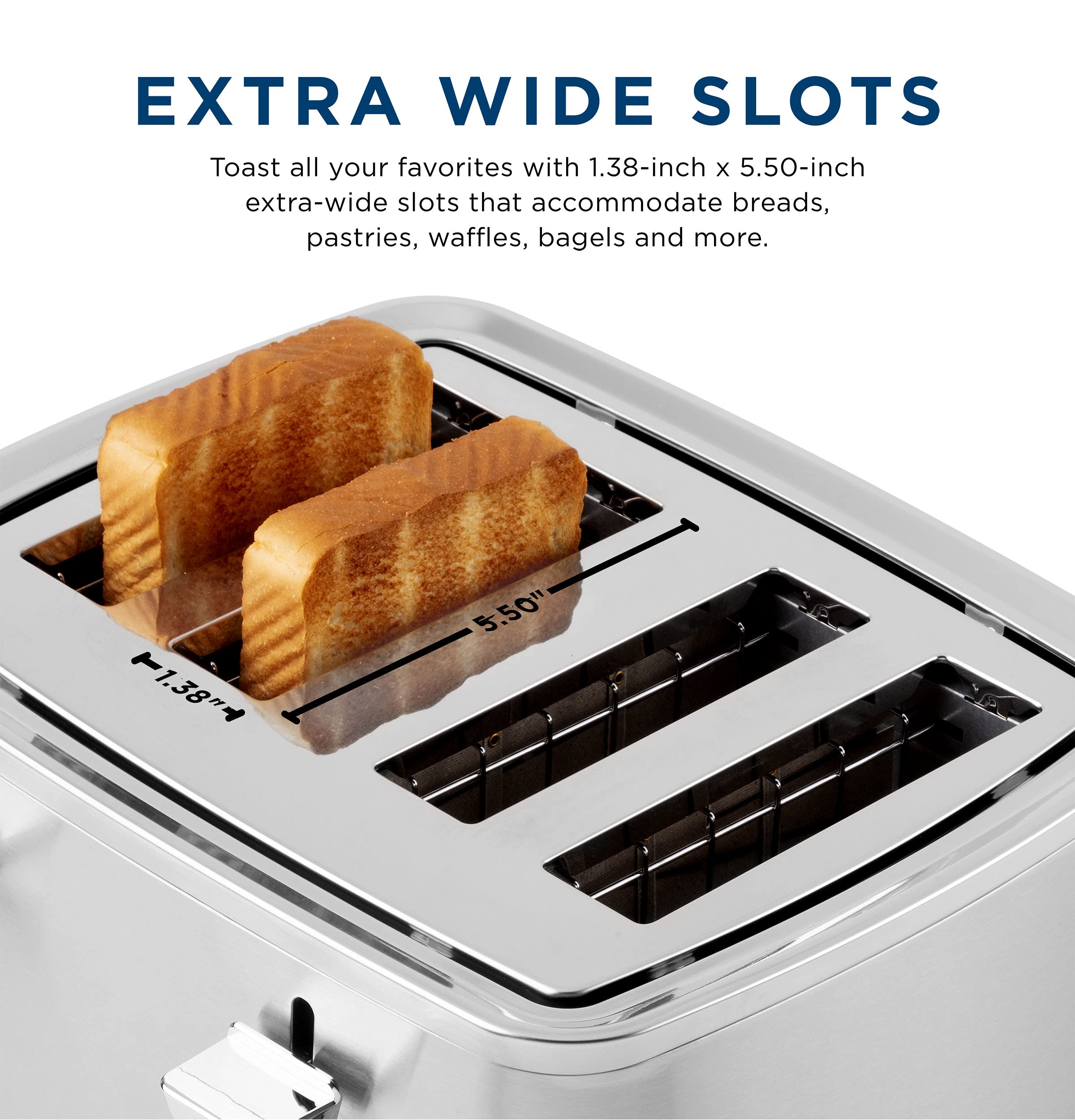 GE 4 Slice Toaster | Extra Wide Slots for Bagels, Breads, Waffles & More | 7 Shade Options | Countertop Kitchen Essentials | 1500 watt, White