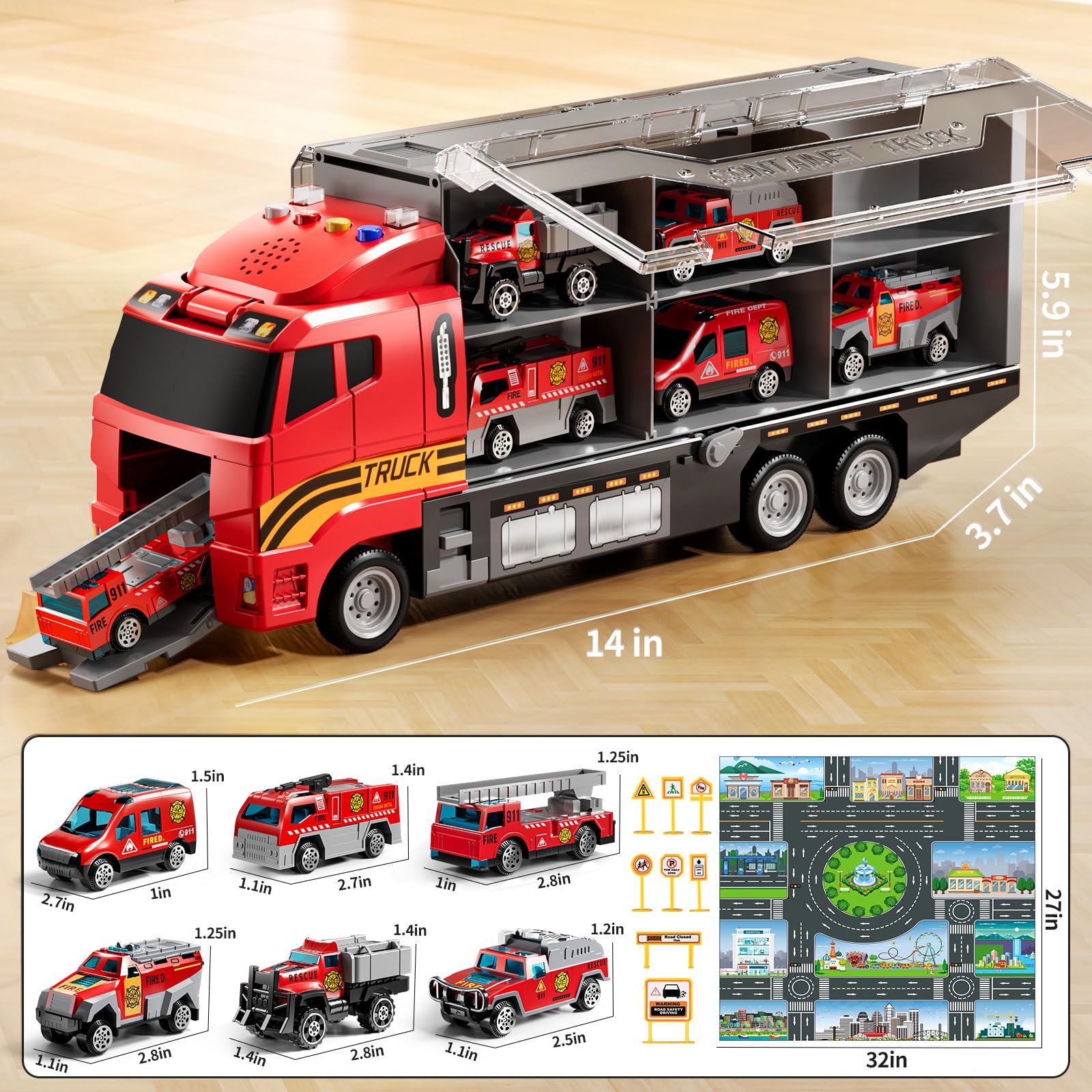 NIPLOOOW Toddler Boys Construction Truck Vehicle Toy Set with Play Mat and Die-Cast Toy Car, Transport Carrier Truck for Kids 3-5, Birthday Gifts Toys for 3-8 Year Old Boys