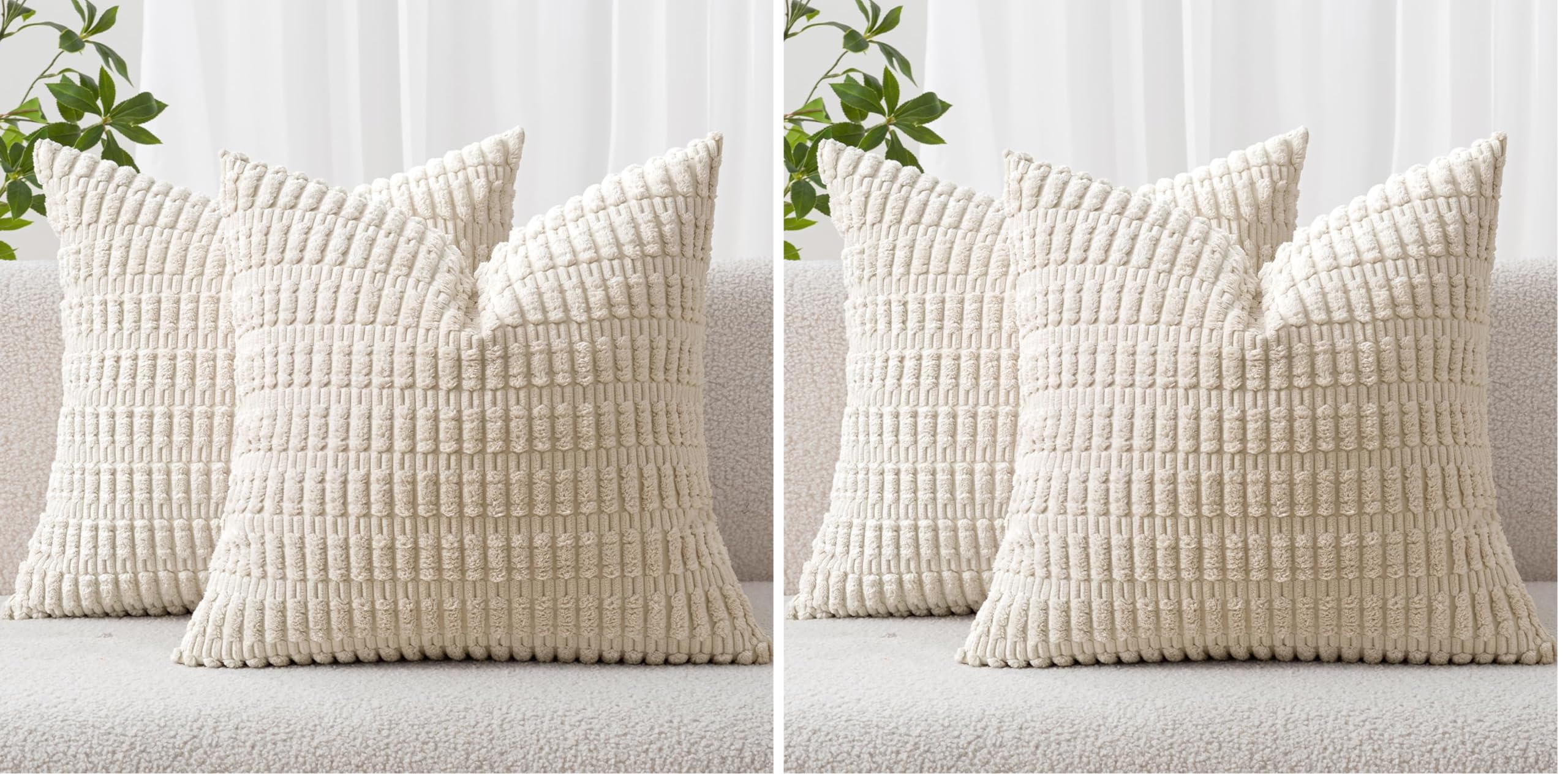 MIULEE Corduroy Decorative Throw Pillow Covers 18x18 Cream White Pack of 2