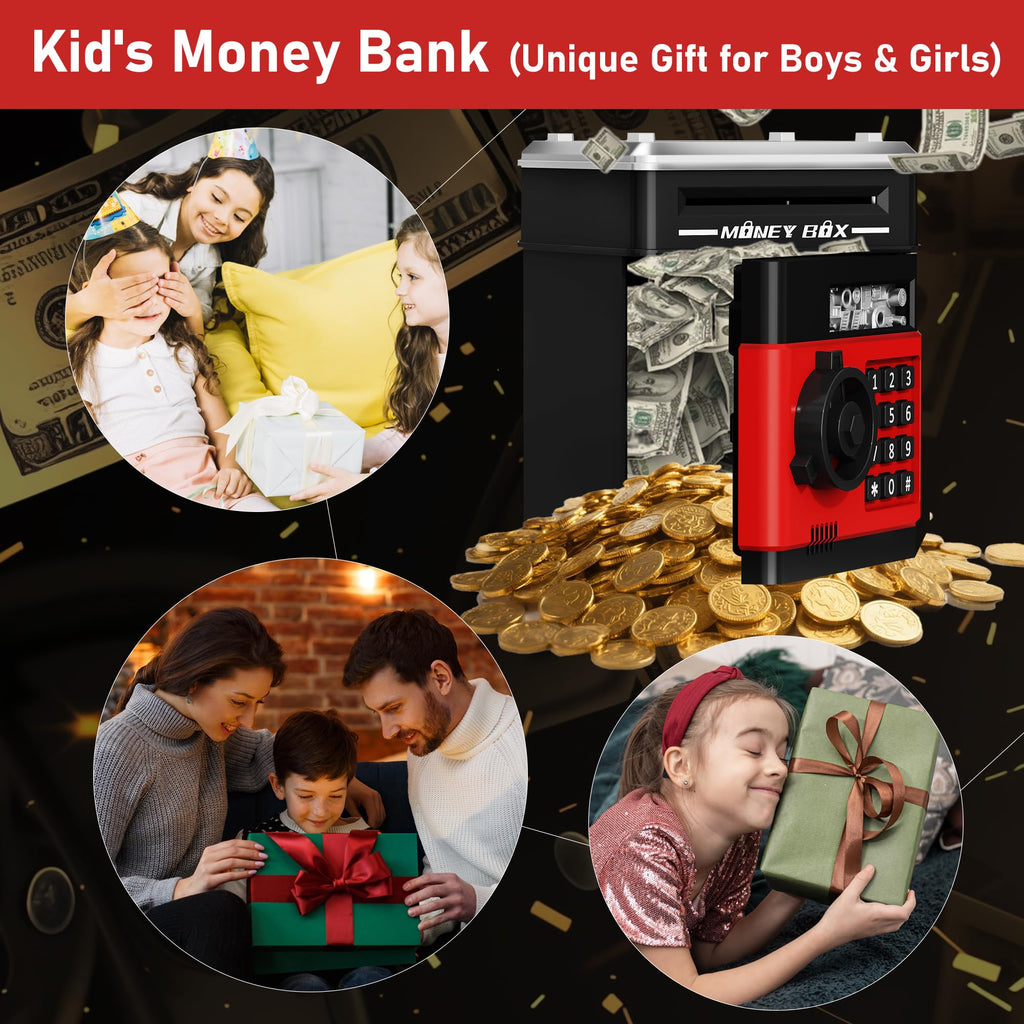 Refasy Piggy Bank Cash Coin Can ATM Bank Electronic Coin Money Bank for Kids Age 3-12, Money Savings Box Mini ATM Coin Bank Toys Gifts for 3 4 5 6 7 8 9 10 11 12 Year Old Boys Girls
