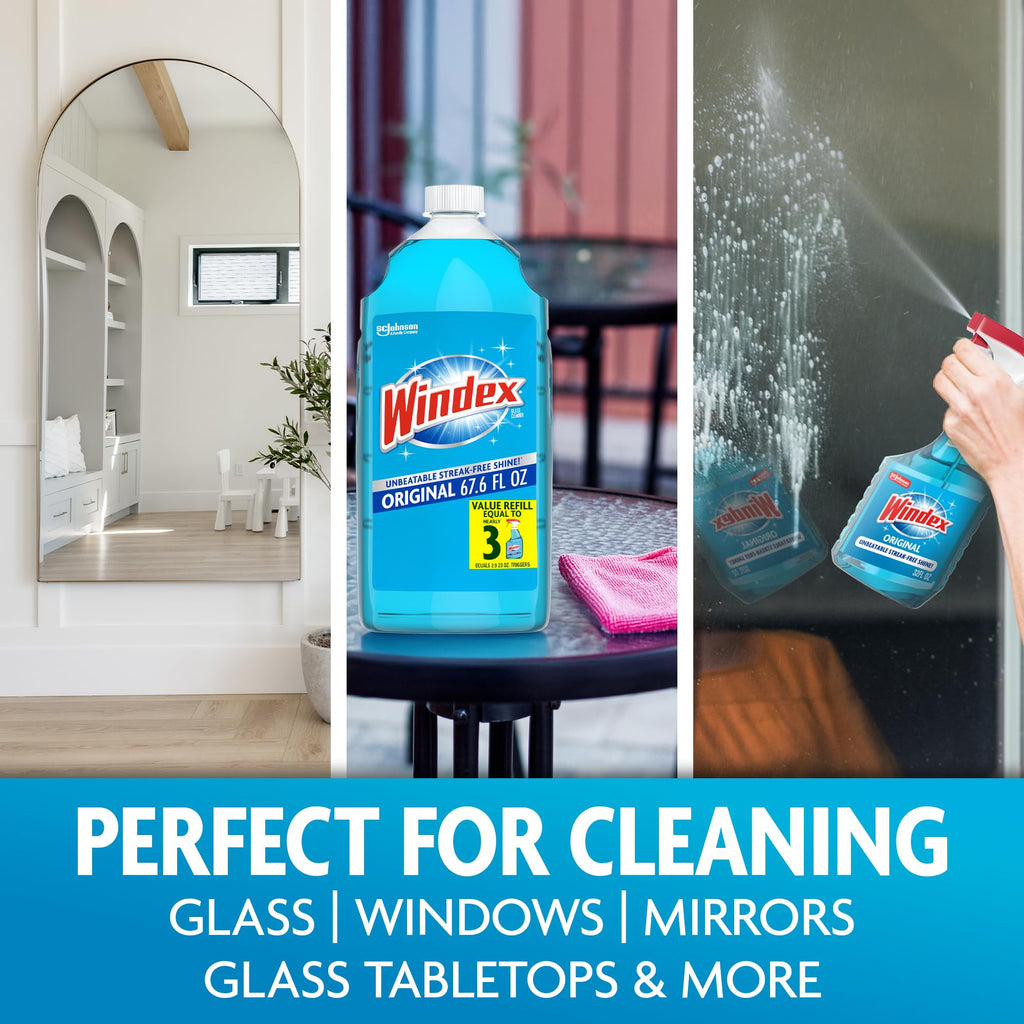 Windex Glass and Window Cleaner Spray Bottle, Packaging Designed to Prevent Leakage and Breaking, Surface Cleaning Spray, Original Blue Scent, 23 Fl Oz