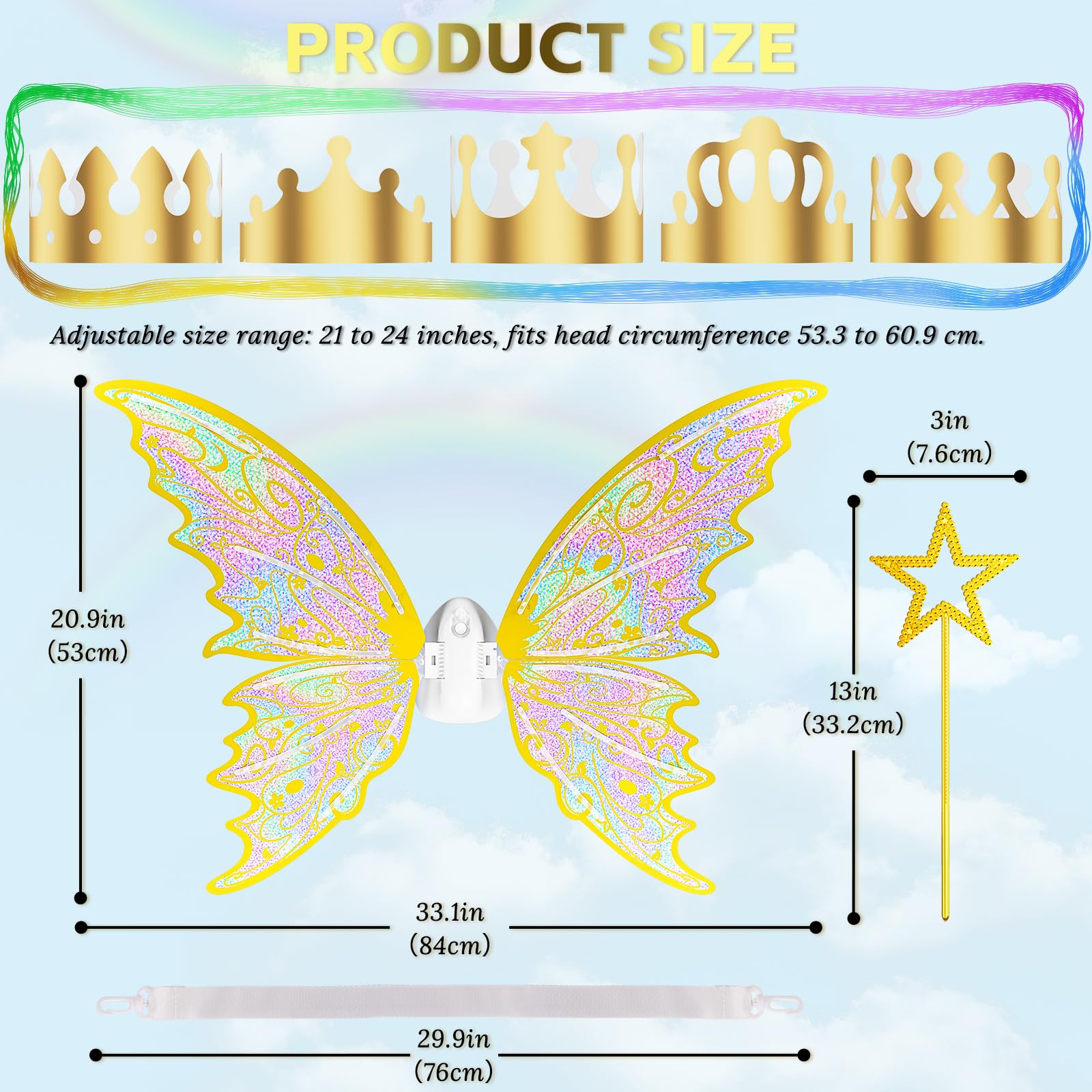 maysida Electric Fairy Wings for Girls, Light Up Moving Butterfly Wings with LED Lights and Music, Toy for Kids as Halloween Valentine Birthday Christmas Party Costume Princess Cosplay Dress Up Gift