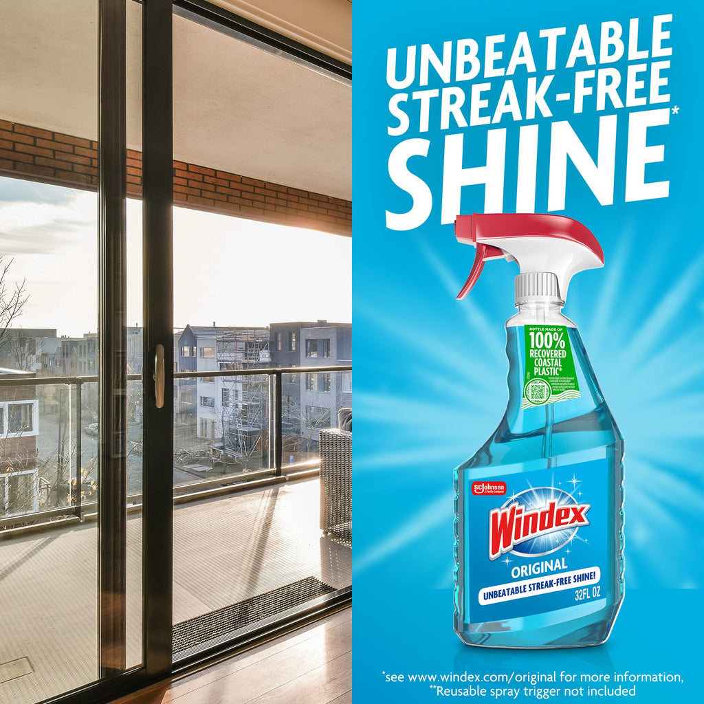 Windex Glass and Window Cleaner Spray Bottle, Packaging Designed to Prevent Leakage and Breaking, Surface Cleaning Spray, Original Blue Scent, 23 Fl Oz