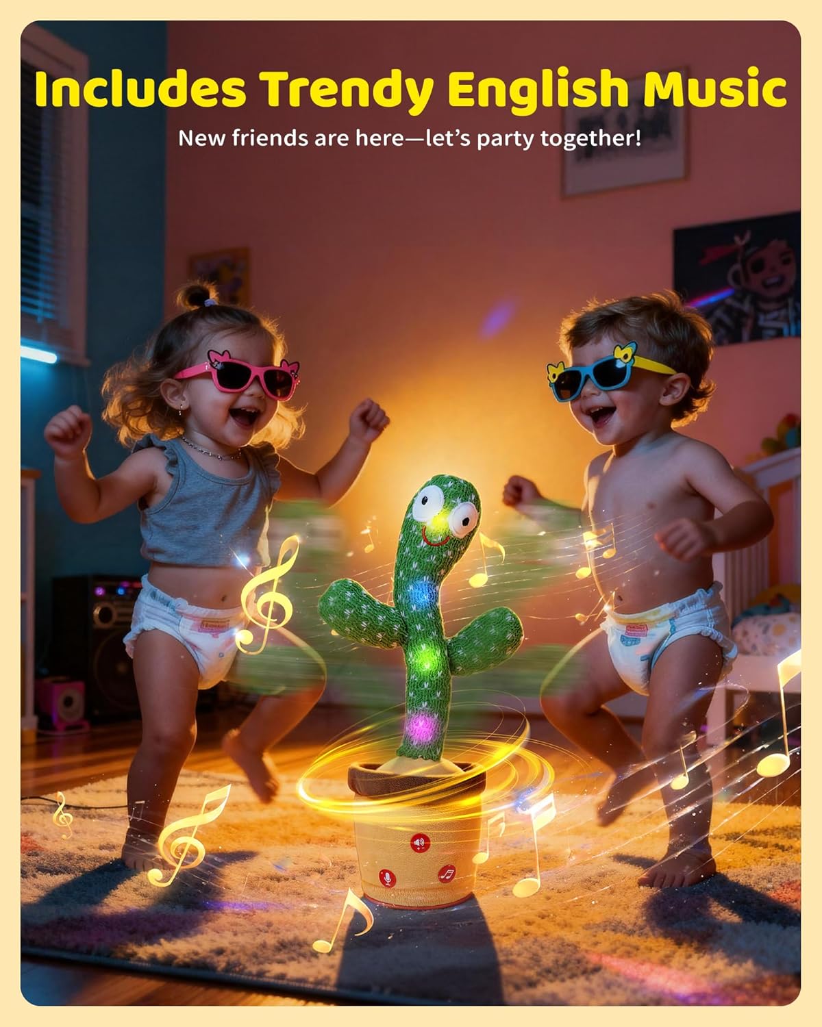TWORIVER Adjustable Volume Dancing Talking Cactus Toy for Kid, Boys Girls Gifts Singing Mimicking Recording Repeating What You Say Kids Toys with 120 English Songs