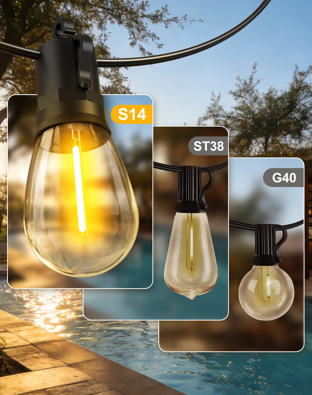 50ft Solar Powered Lights Outdoor - Waterproof String Light Outside Patio