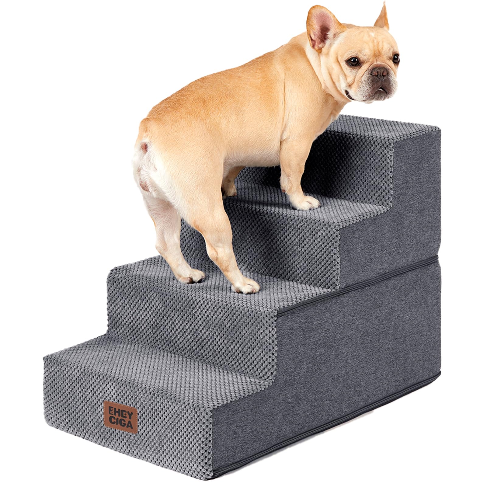 EHEYCIGA Dog Stairs for Bed 18" H, 4-Step Dog Steps for High Bed, Grey