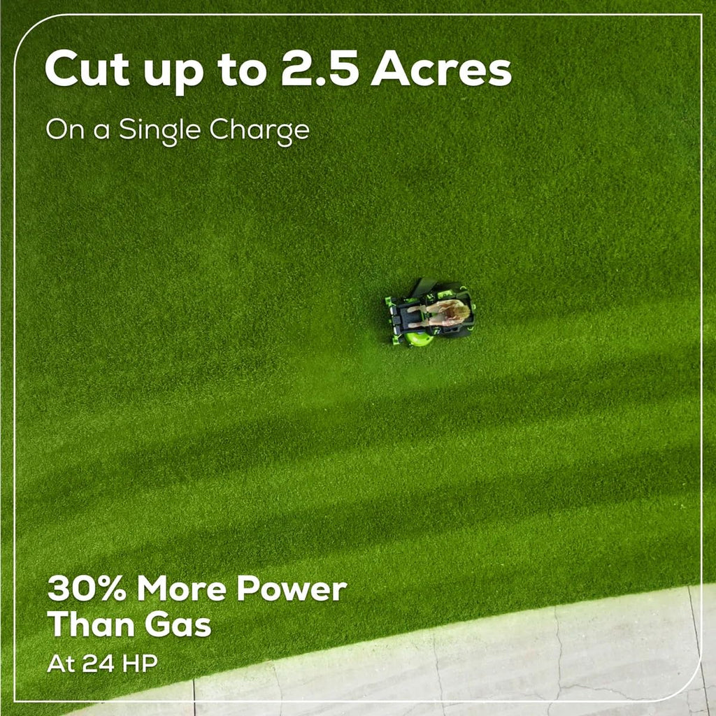 Greenworks 60V 30' Riding Lawn Mower (1.25 Acre, 16 HP Gas Equivalent, 6 MPH, Tow Up to 200 lbs.), (4) 8.0Ah Batteries (1,920 Wh Max) + Turbo Wall Charger