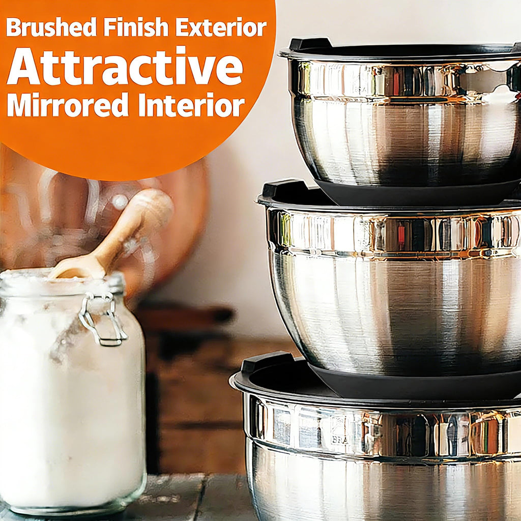 Mixing Bowls with Airtight Lids Set, 26PCS Stainless Steel Khaki Bowls with Grater Attachments, Non-Slip Bottoms & Kitchen Gadgets Set, Size 7, 4, 2.5, 2.0,1.5, 1QT, Great for Mixing & Serving