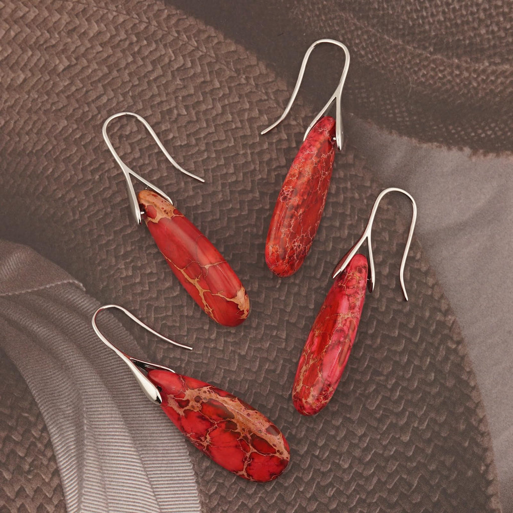 Sriomu Natural Healing Stone Fishhoop Dangle Drop Earrings Statement Gold silver earrings
