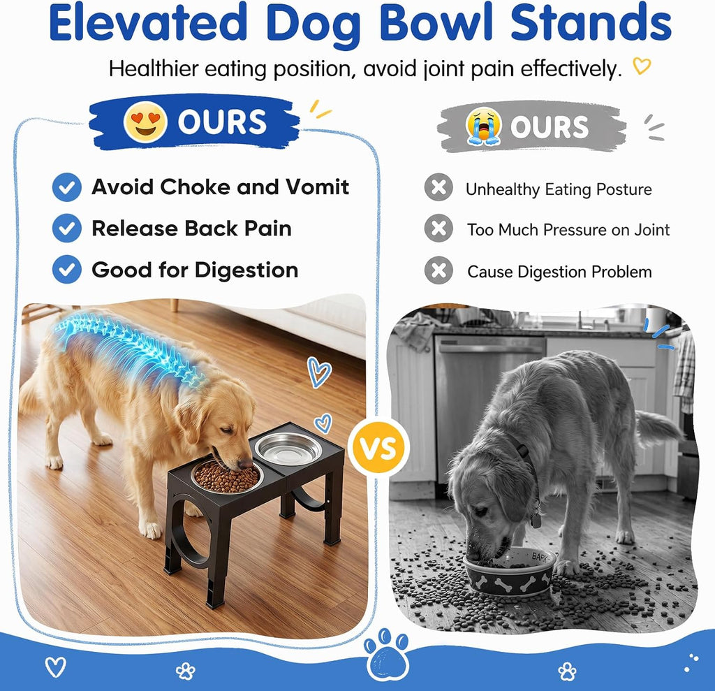 XIAZ Elevated Dog Bowls Large Breed Raised Dogs Bowl Stand Large/Medium Sized Dog Stainless Steel Food Water Bowl Stands 5 Heights Adjustable 9/11/12/14in Black Pet Feeder Dish Station