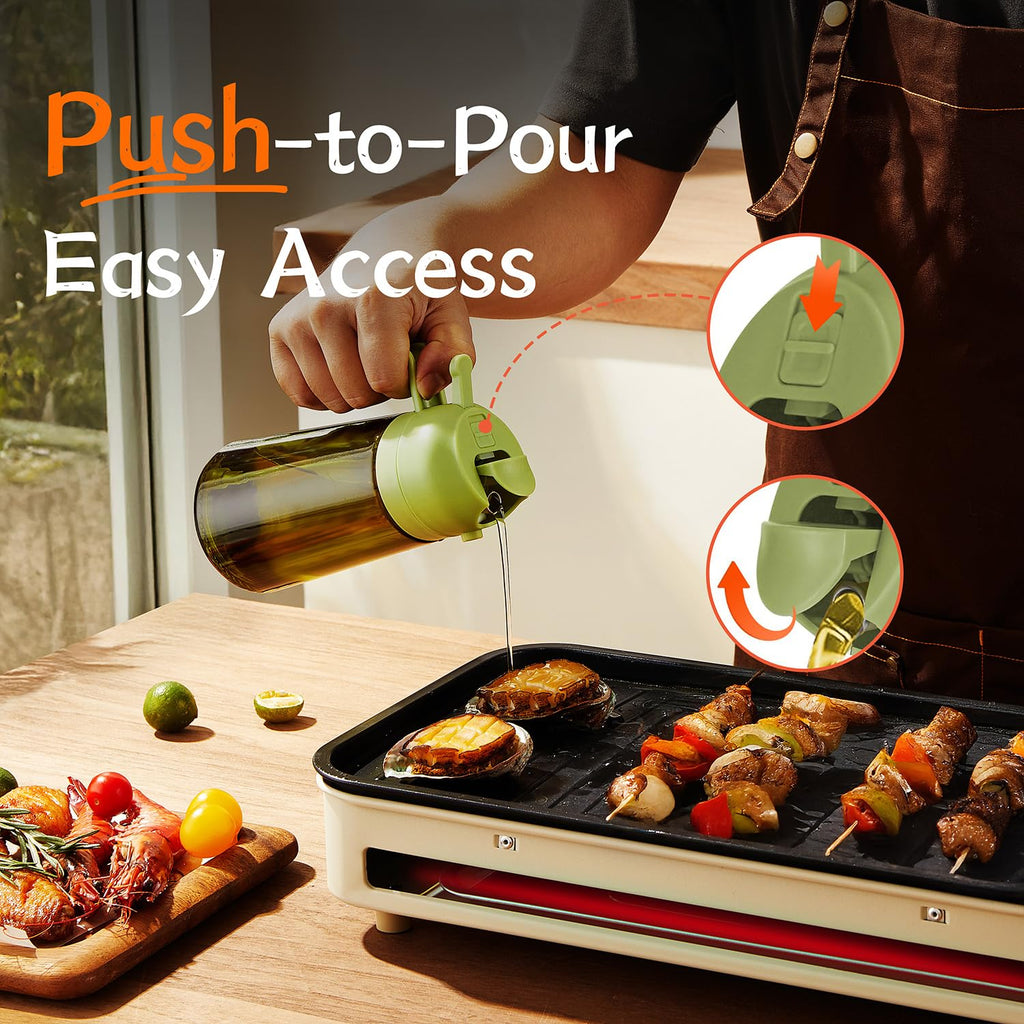 TrendPlain - Original 16oz/470ml Olive Oil Dispenser Bottle for Kitchen Gadgets and Air Fryer Accessories - Olive Oil Sprayer for Cooking w/Stickers - Black&Green