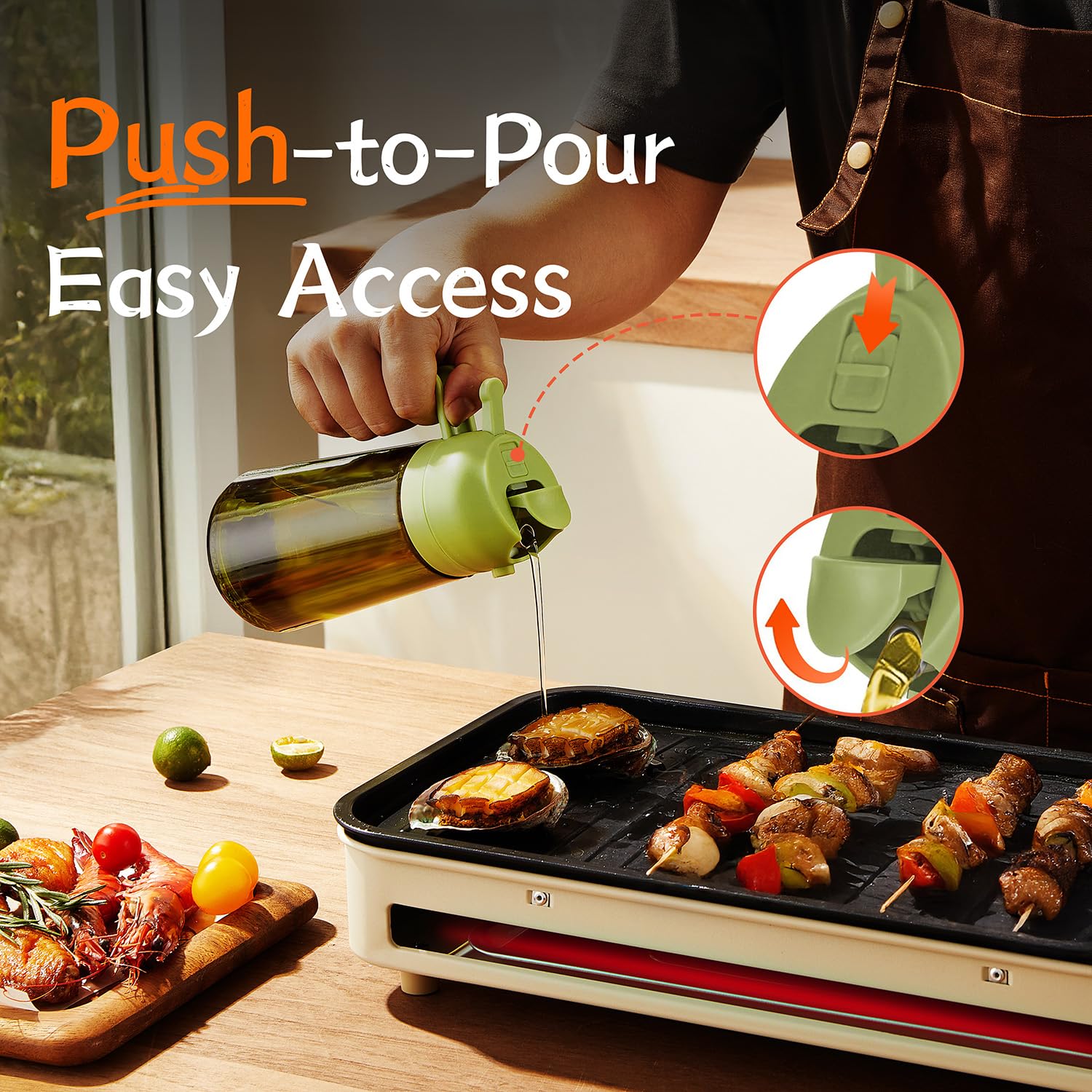 TrendPlain - Original 16oz/470ml Olive Oil Dispenser Bottle for Kitchen Gadgets and Air Fryer Accessories - Olive Oil Sprayer for Cooking w/Stickers - Black&Green