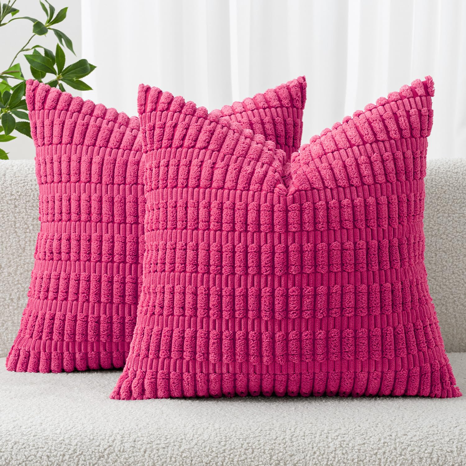 MIULEE Corduroy Decorative Throw Pillow Covers 18x18 Cream White Pack of 2