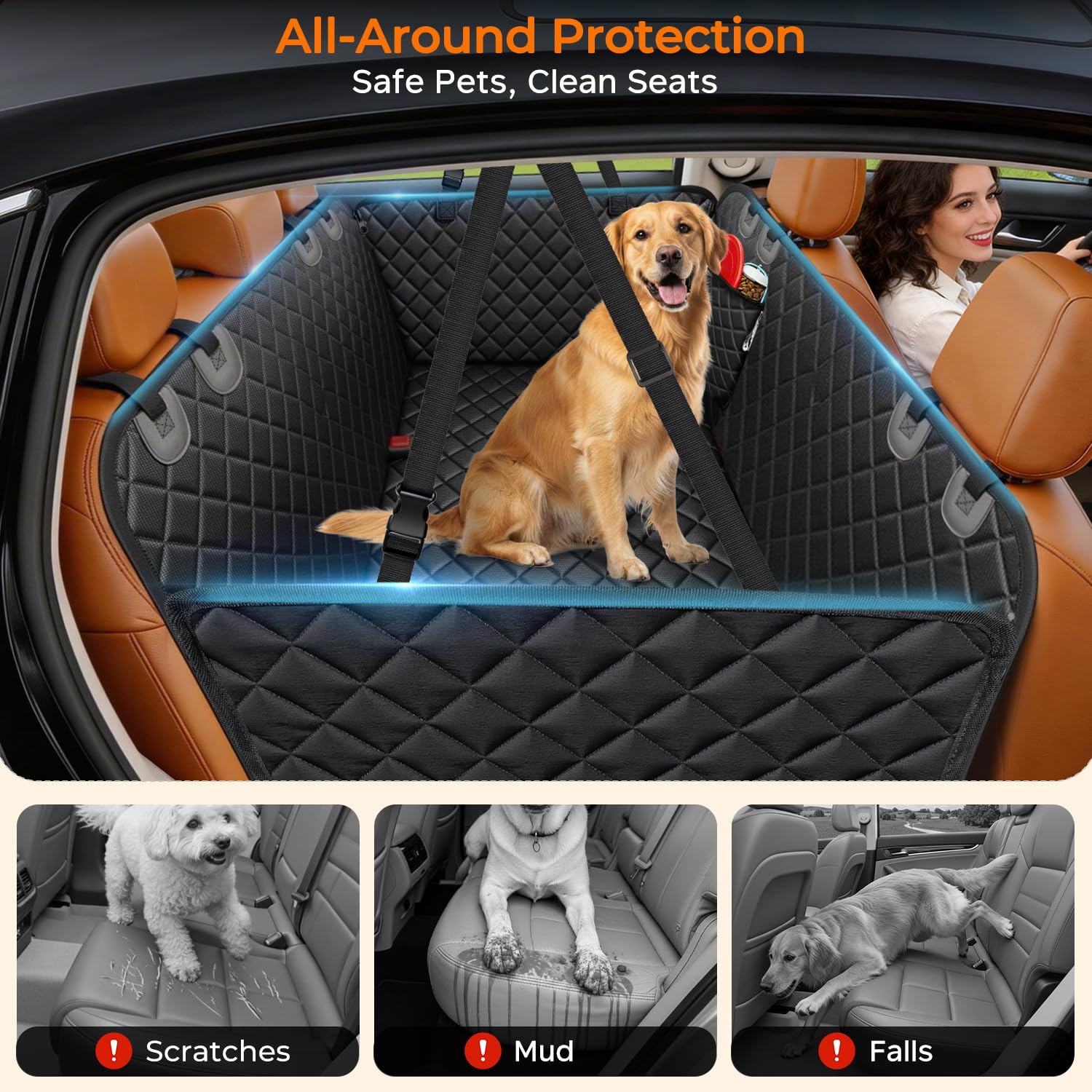 URPOWER Dog Car Seat Cover for Back Seat, Waterproof Hammock for Car & SUV