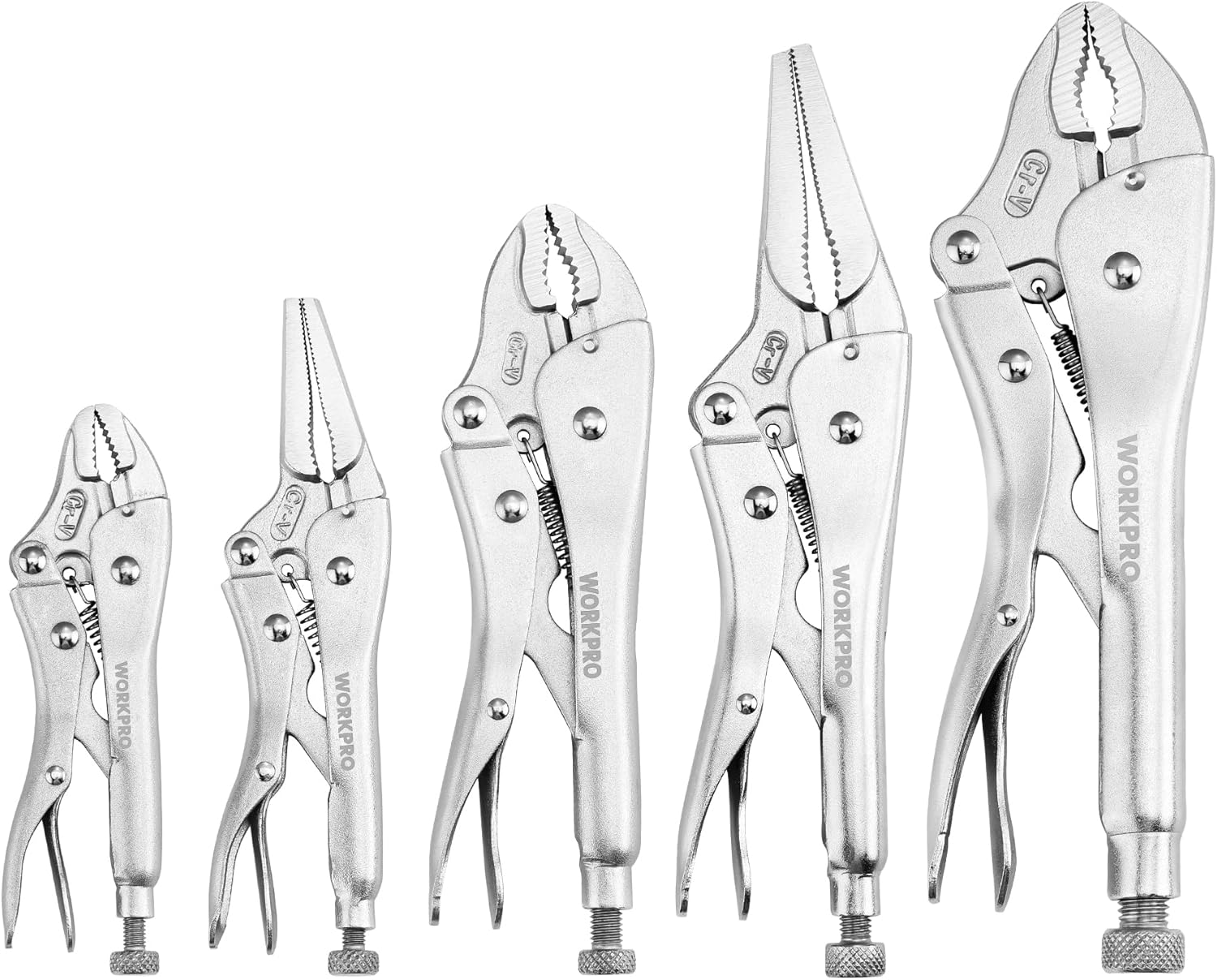 WORKPRO 5-Piece Locking Pliers Set, Vice Grips with Chrome-vanadium Steel