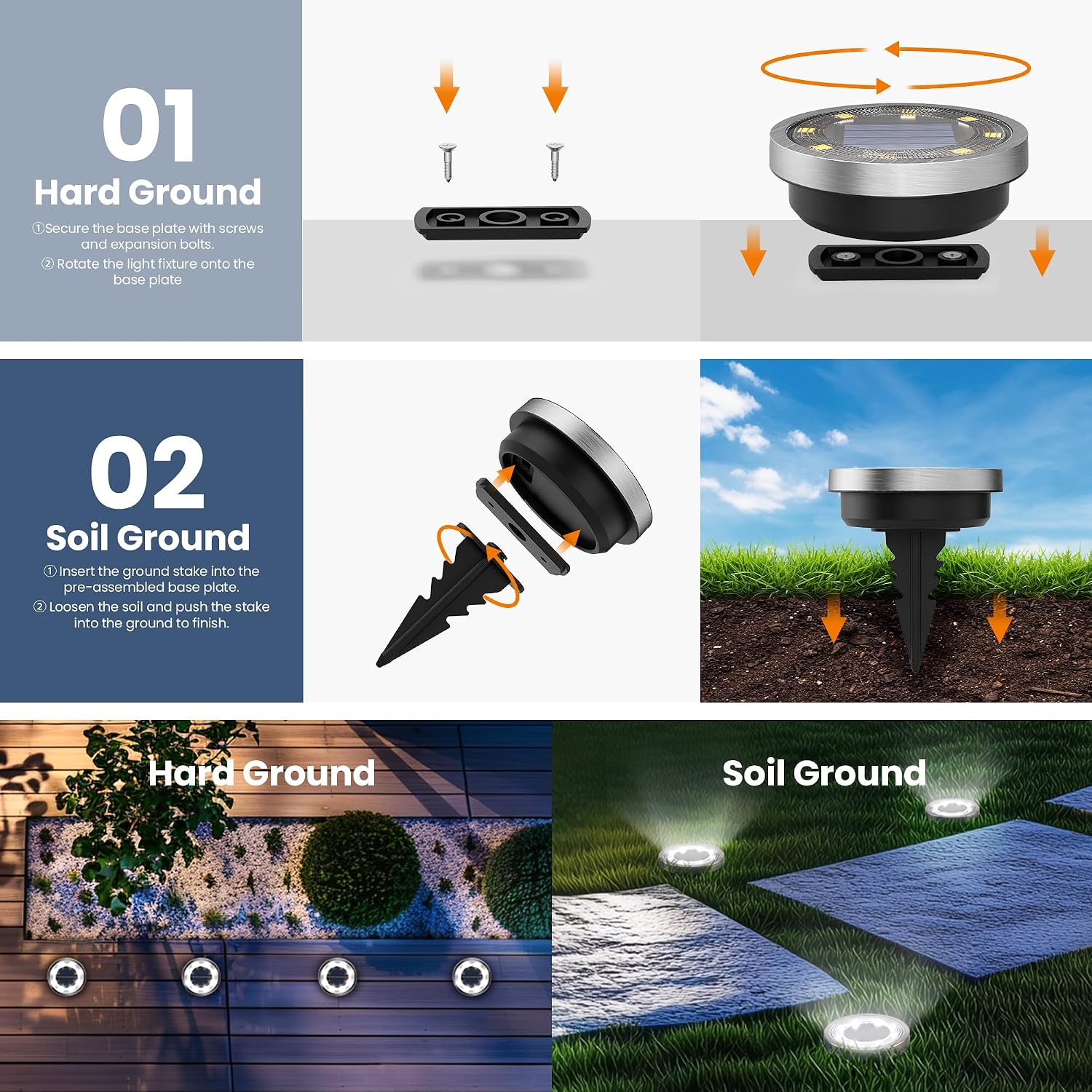 SOLPEX 10 Pack Solar Ground Lights Outdoor, Backyard Decor Cool White