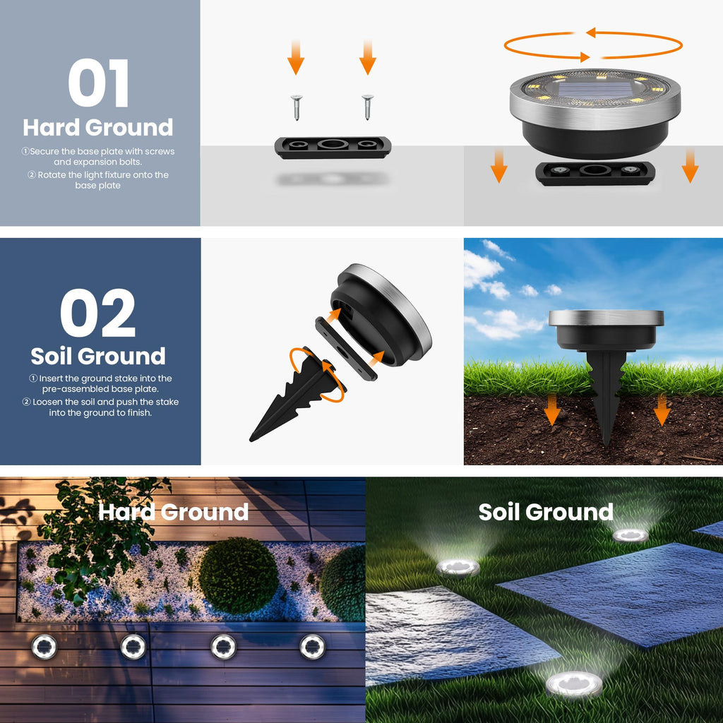 SOLPEX 10 Pack Solar Ground Lights Outdoor, Backyard Decor Cool White