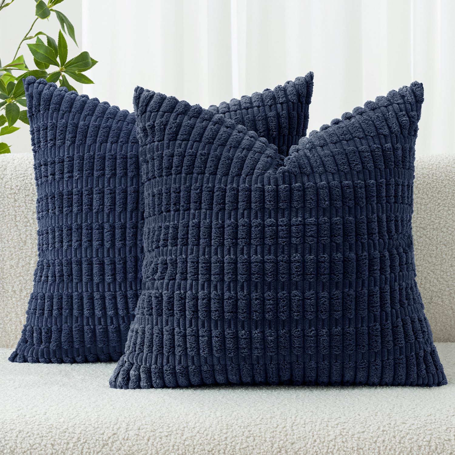 MIULEE Corduroy Decorative Throw Pillow Covers 18x18 Cream White Pack of 2