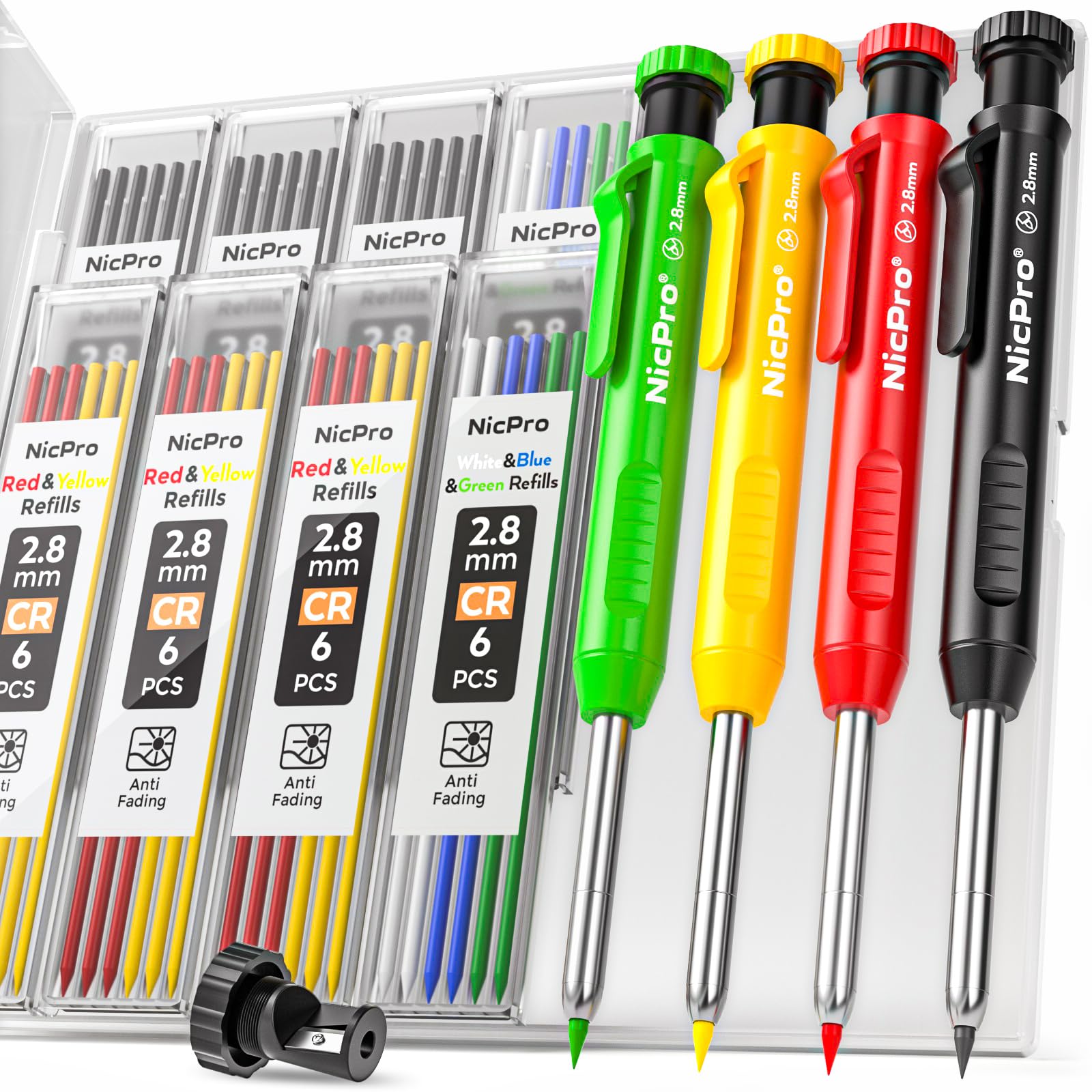 Nicpro Carpenter Pencils with Sharpener, Mechanical Pencil for Construction