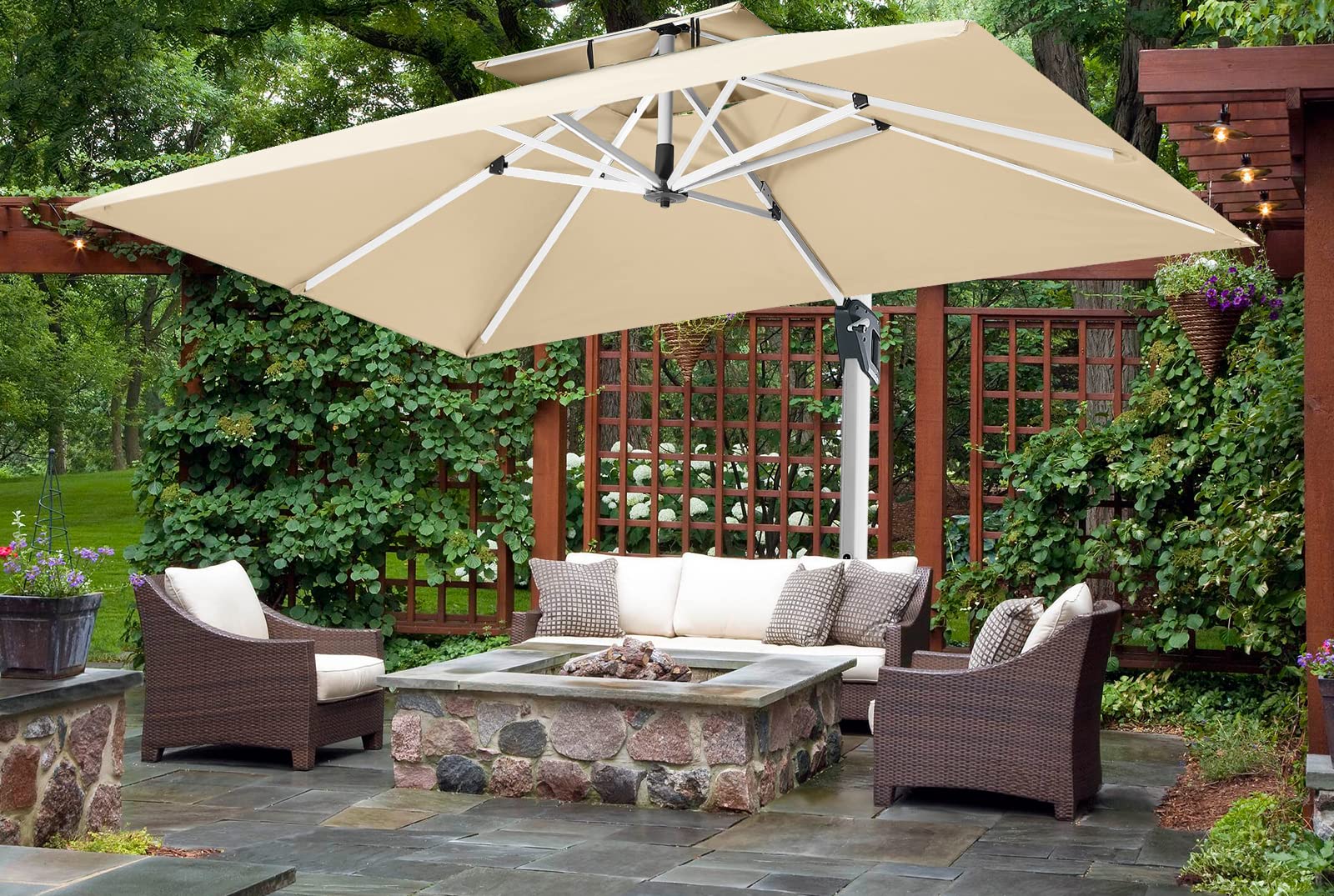 ABCCANOPY Patio Umbrella Cantilever Double Top Outdoor Offset Umbrella with 360° Rotation