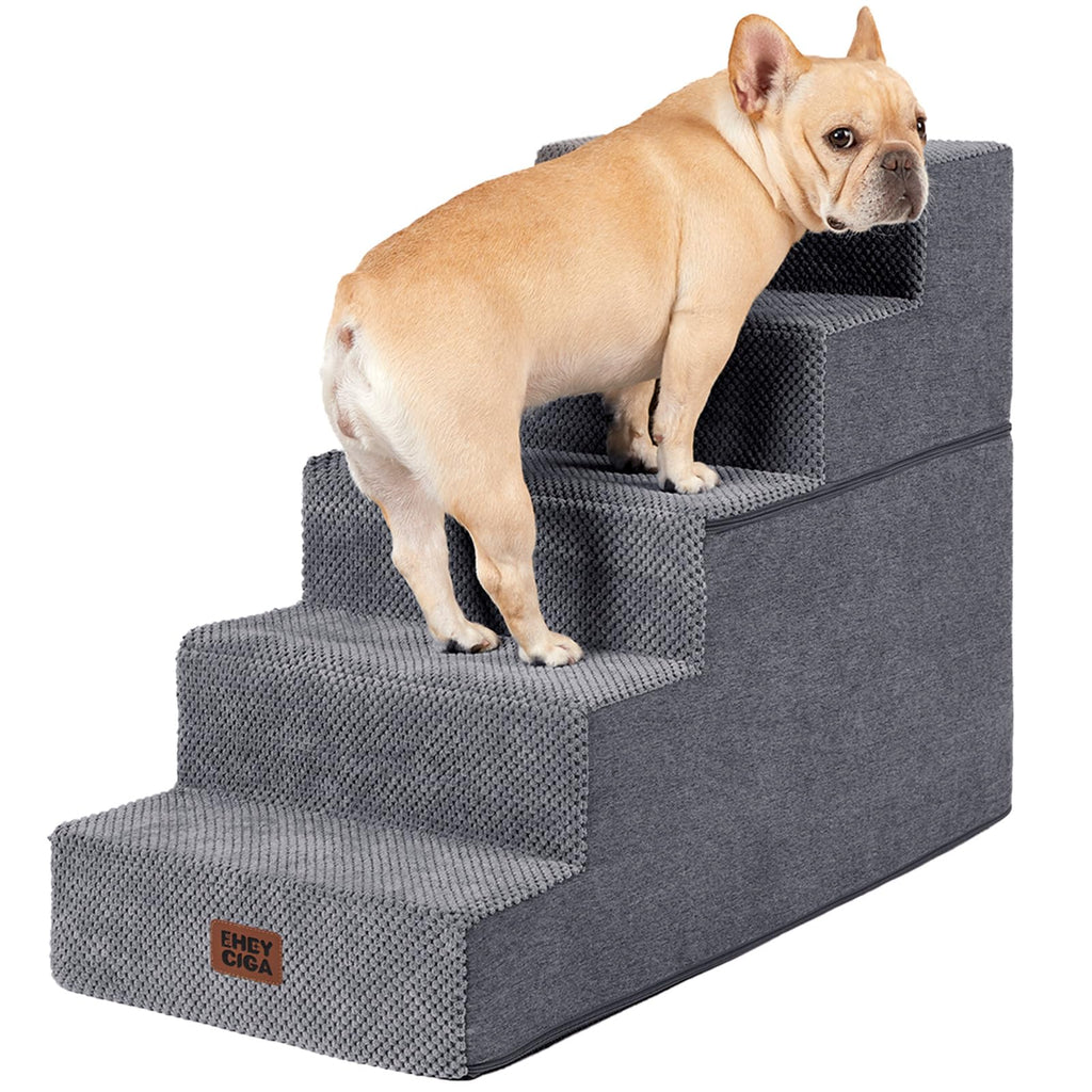 EHEYCIGA Dog Stairs for Bed 18" H, 4-Step Dog Steps for High Bed, Grey