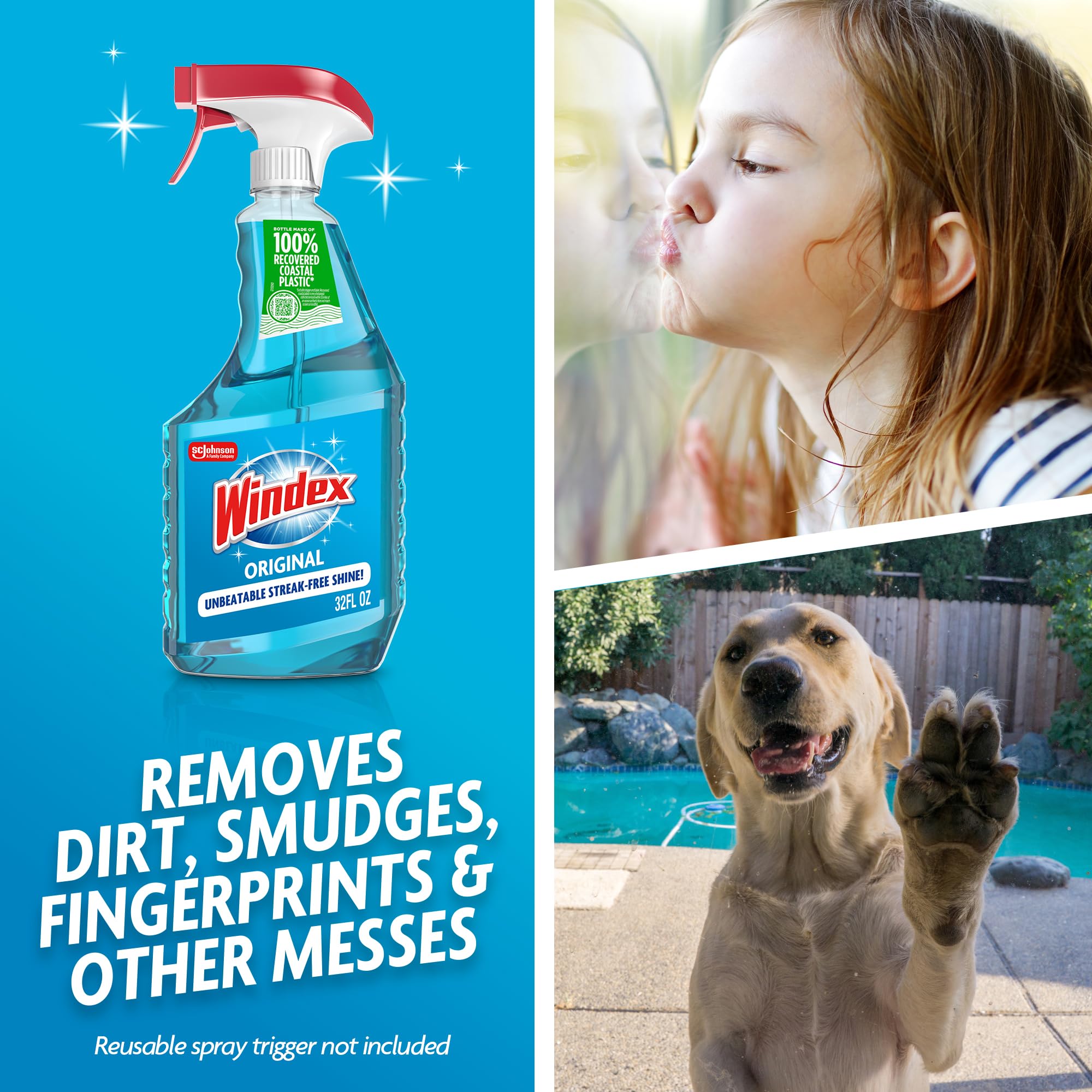 Windex Glass and Window Cleaner Spray Bottle, Packaging Designed to Prevent Leakage and Breaking, Surface Cleaning Spray, Original Blue Scent, 23 Fl Oz