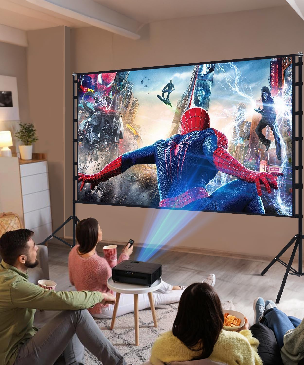 STWUI Outdoor-Projector-Screen-with-Stand - 120 inch Portable Projector Screen Indoor Outdoor Projector Screens 16:9 4K HD Lightweight Movie Screen with Carry Bag for Backyard Movie Night