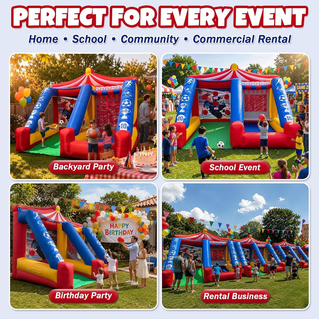 2-in-1 Inflatable Soccer & Basketball Hoop Game with 550W Blower