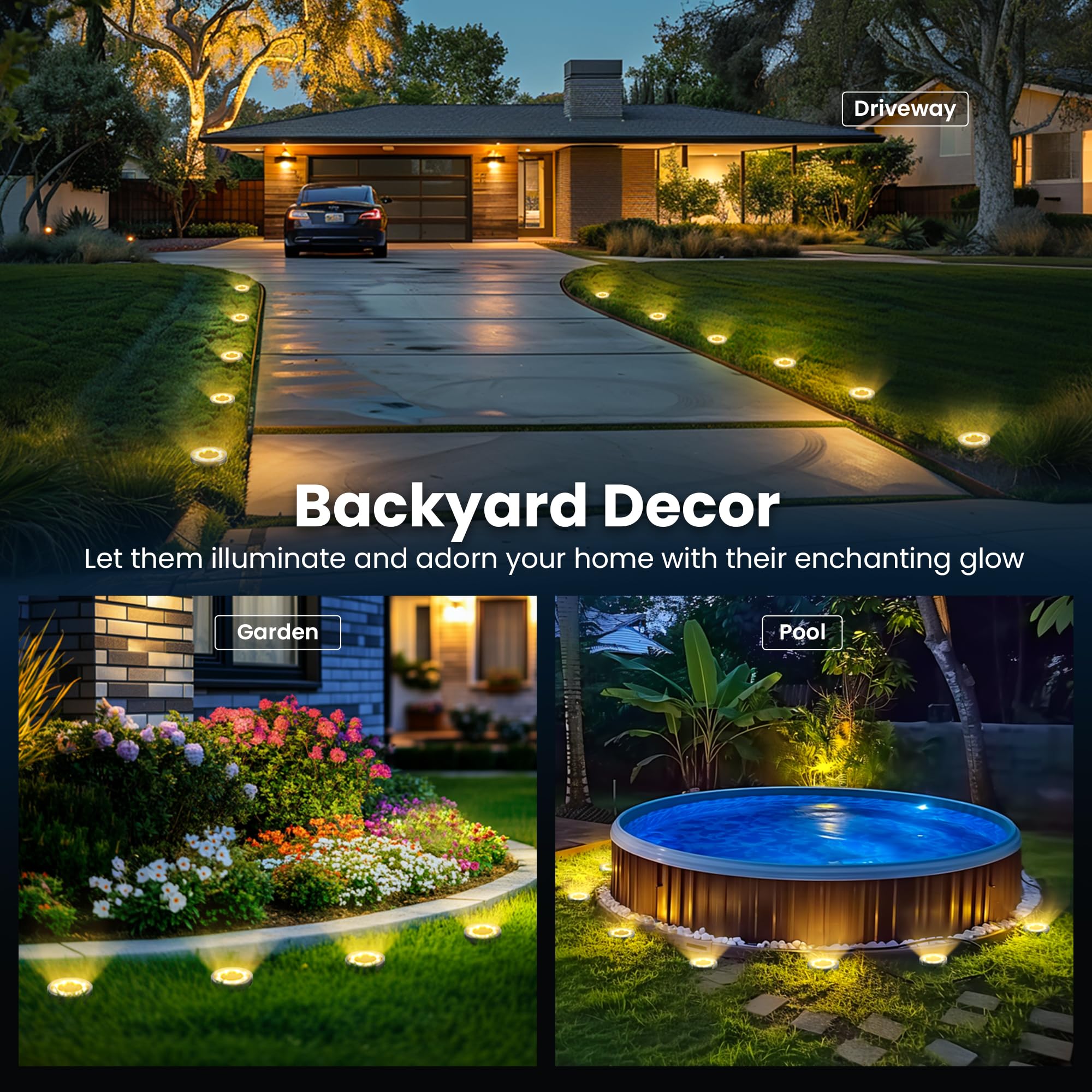 SOLPEX 10 Pack Solar Ground Lights Outdoor, Backyard Decor Cool White