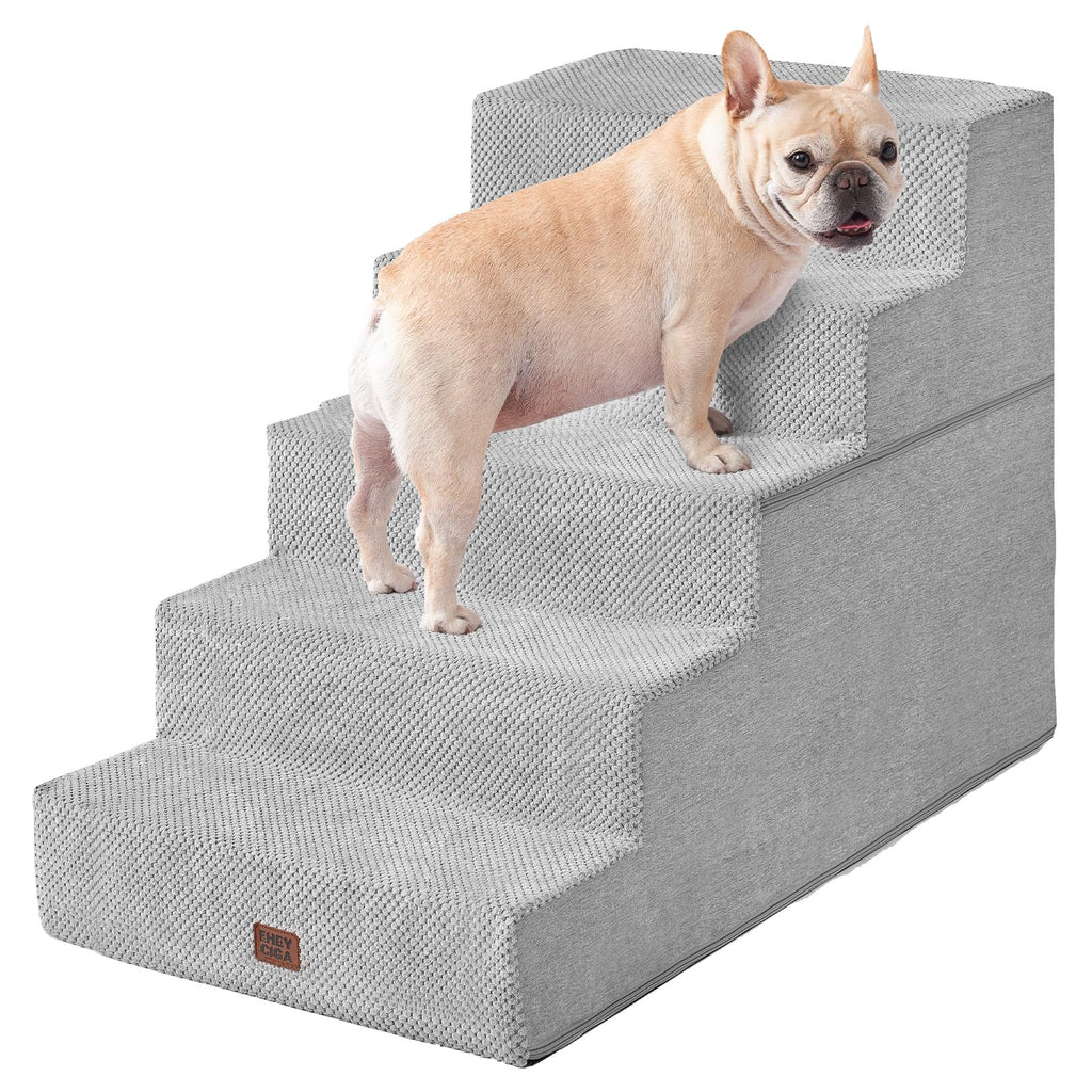EHEYCIGA Dog Stairs for Bed 18" H, 4-Step Dog Steps for High Bed, Grey