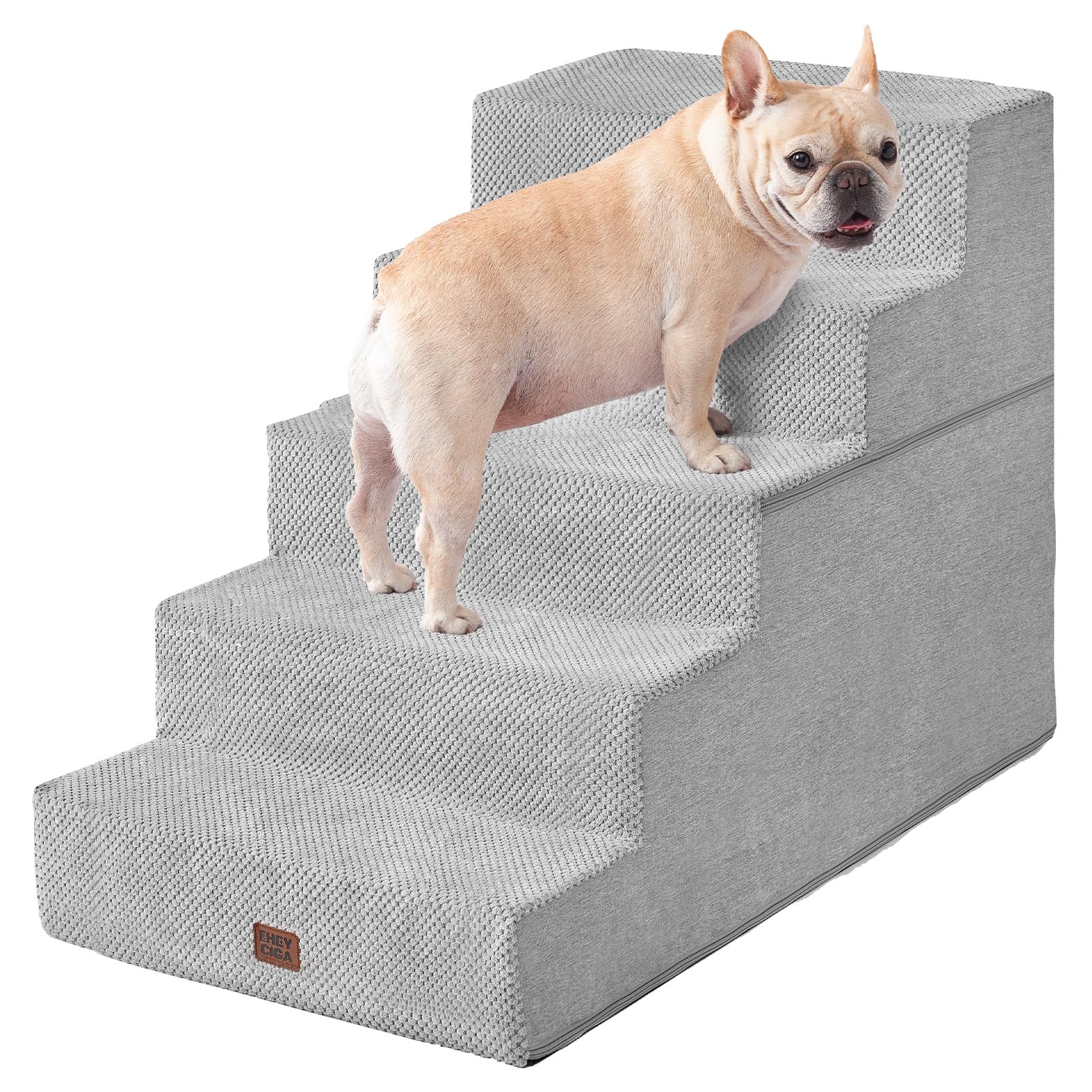 EHEYCIGA Dog Stairs for Bed 18" H, 4-Step Dog Steps for High Bed, Grey