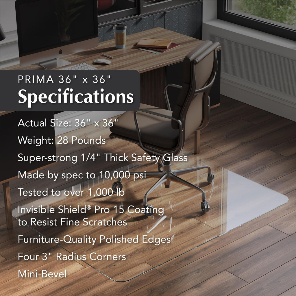 Vitrazza Glass Chair Mat 46” x 60” Superior ¼ Thick, Chiaro Standard Clear, Certified Tempered Safety Glass, Delivers a Smooth Glide, Protects Carpet or Wood, Beautiful in Home or Office.