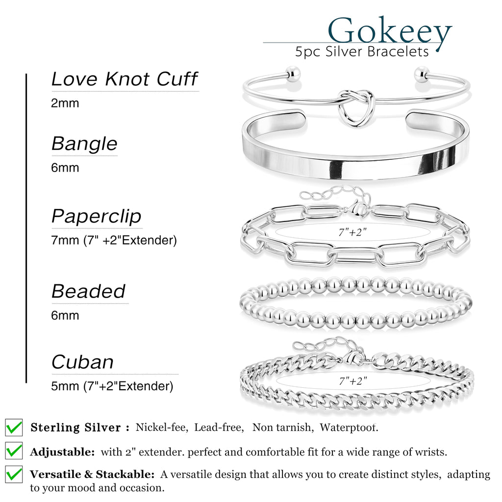 Gokeey Gold Bracelets Set for Women Non Tarnish, Waterproof 14K Gold Plated Sterling Silver Chunky Cuff Bracelet Stackable Gold Bangles Bracelet for Women Trendy Fashion Accessories Tie Knot Cuban Rope Paperclip Beaded Bracelet Stack Jewelry Mothers Day G