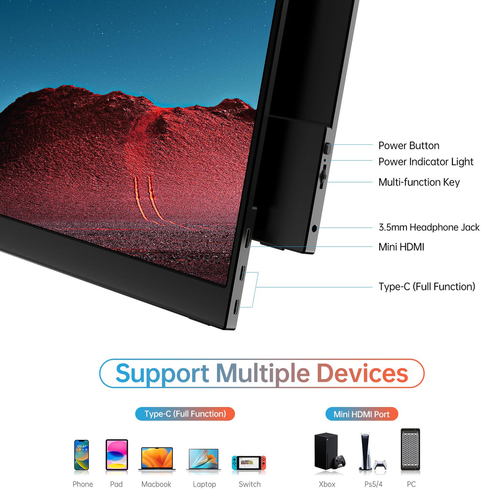 MNN 15.6" FHD 60Hz Portable Monitor USB-C HDMI IPS HDR Gaming Laptop
