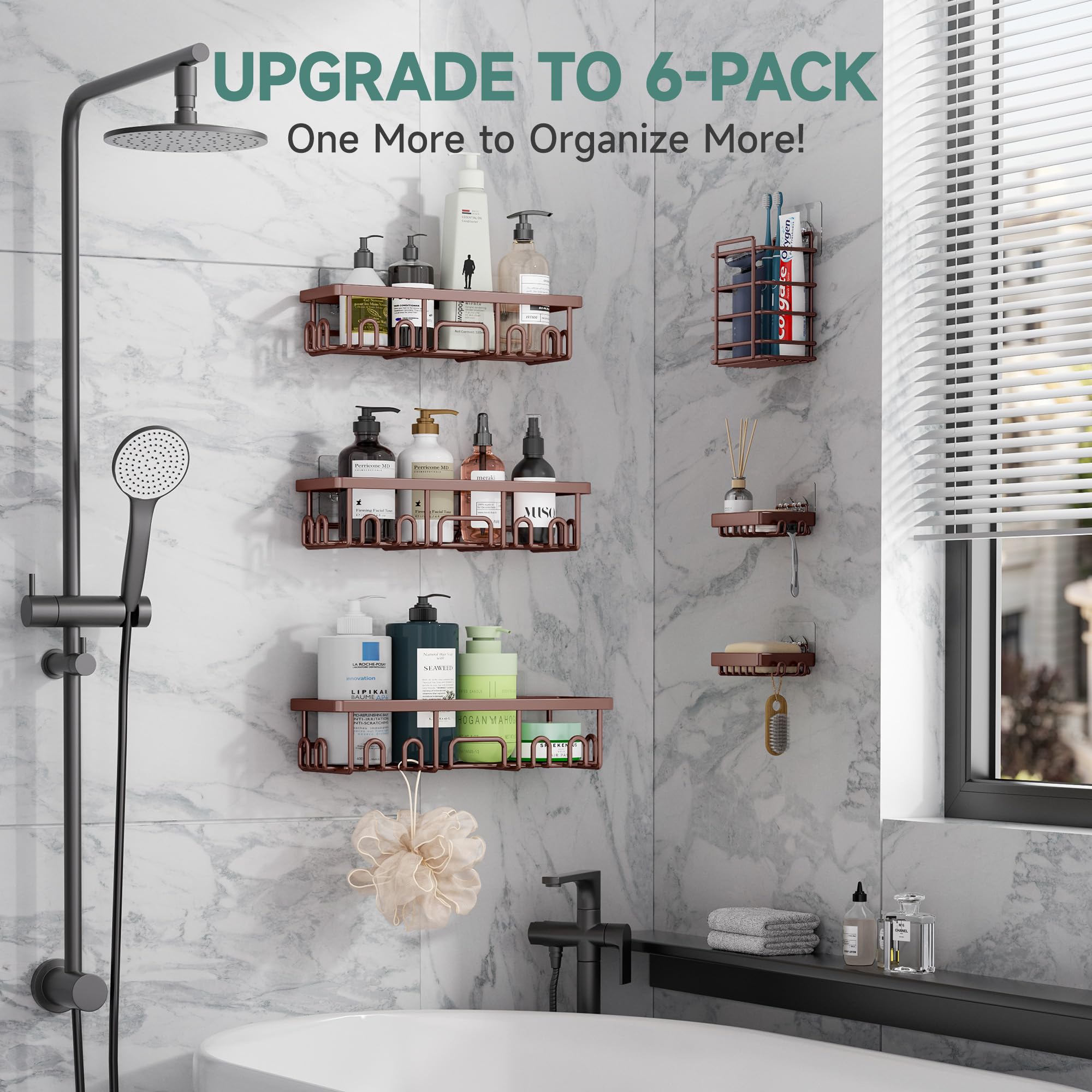 Veken Shower Caddy 6-Pack, Bathroom Organizers and Storage Shelves, Black